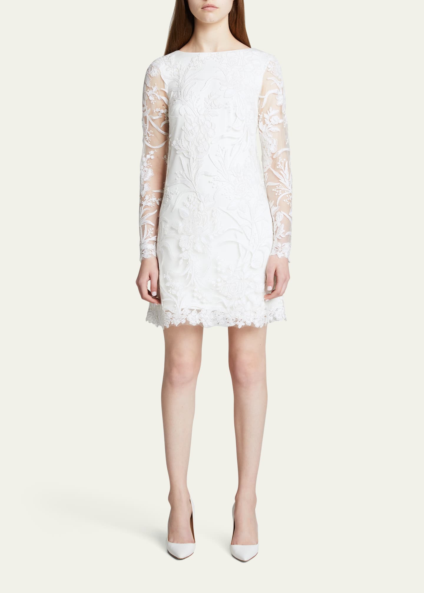 Tadashi Shoji Long-Sleeve Lace Shift Dress - Bergdorf Goodman