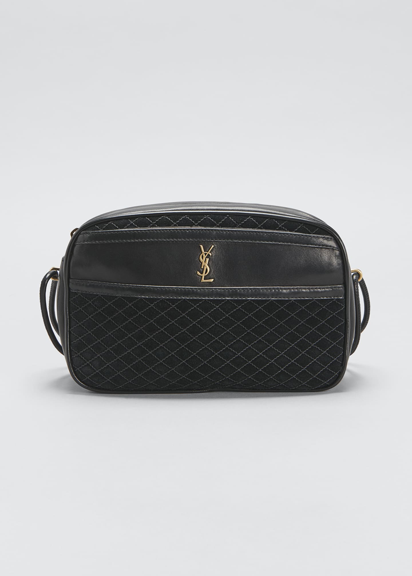Saint Laurent Victoire YSL Monogram Light Suede Matelasse Camera Bag