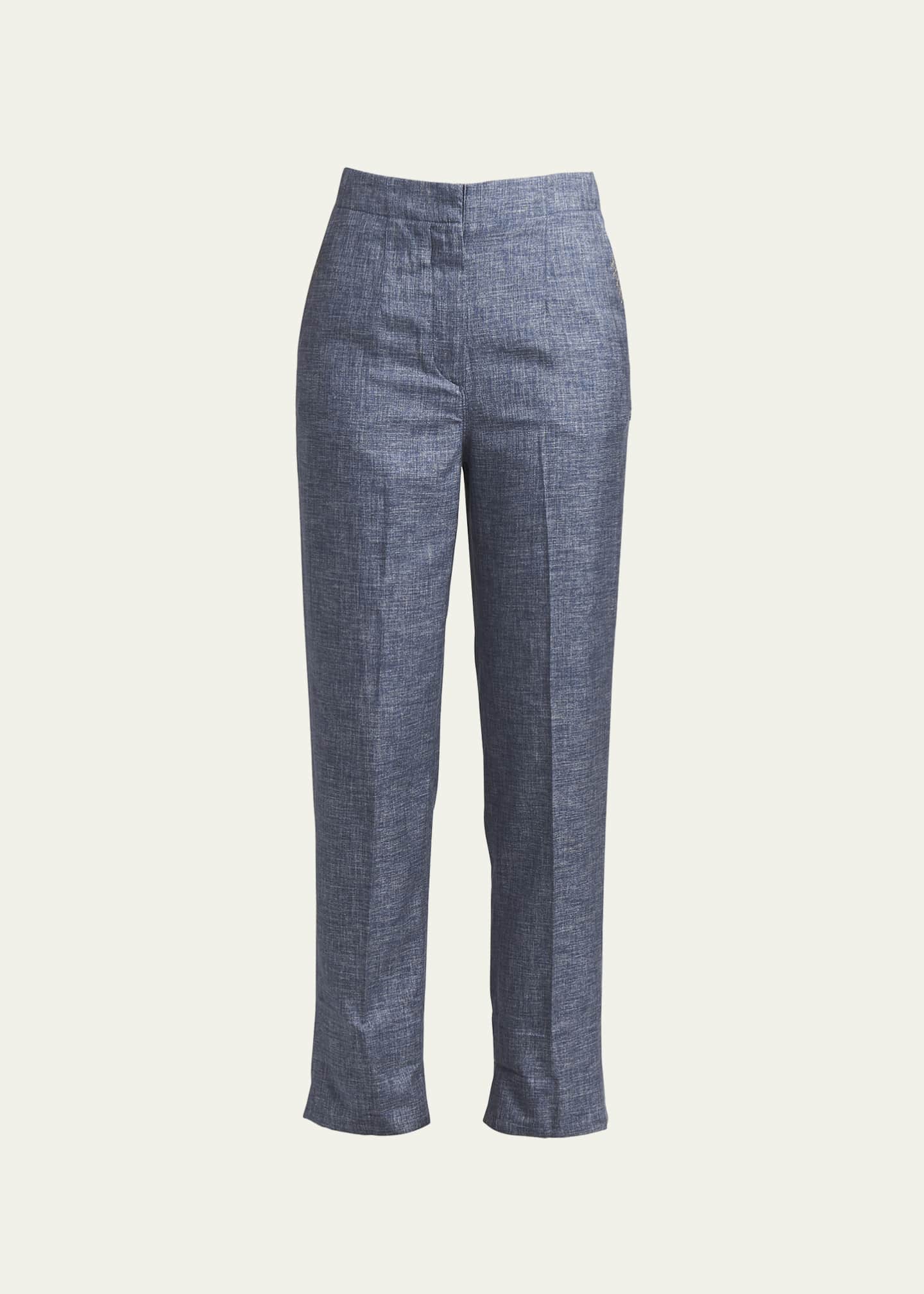 Giorgio Armani Denim-Effect Silk Pants - Bergdorf Goodman