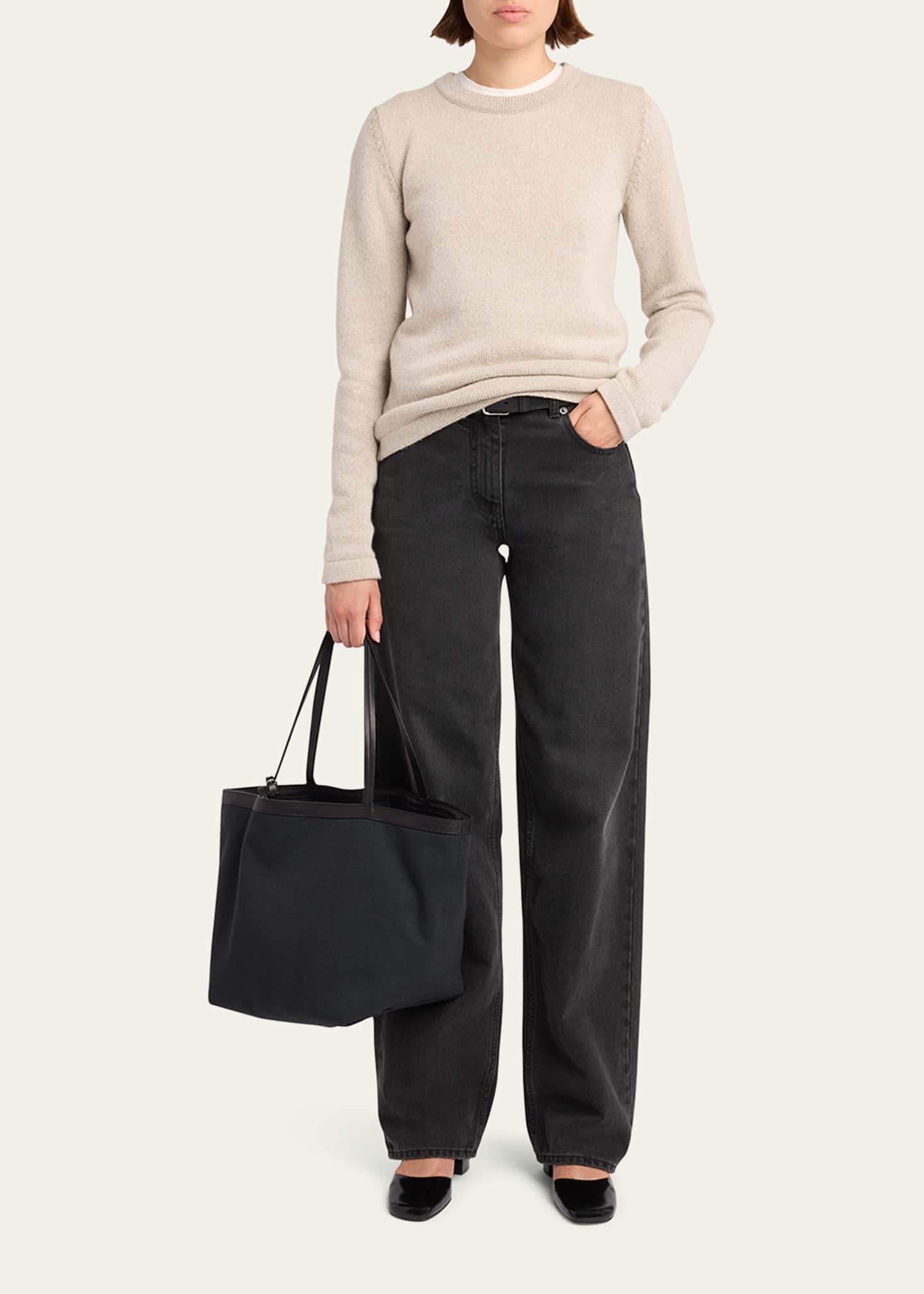 THE ROW Park Leather-Trim Reversible Tote Bag in Cotton Twill