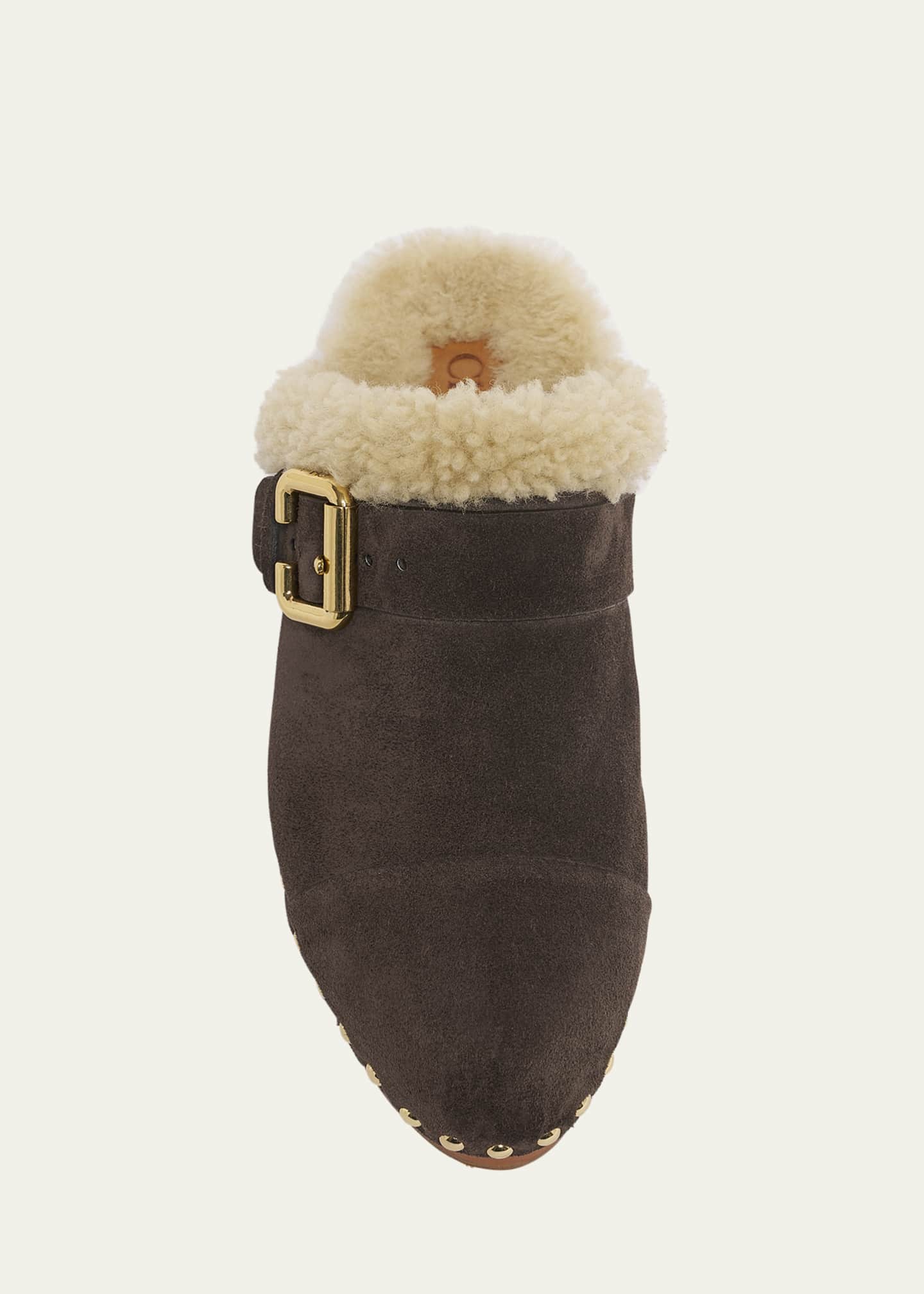 Chloe Jeanette Suede Shearling-Lined Clogs - Bergdorf Goodman