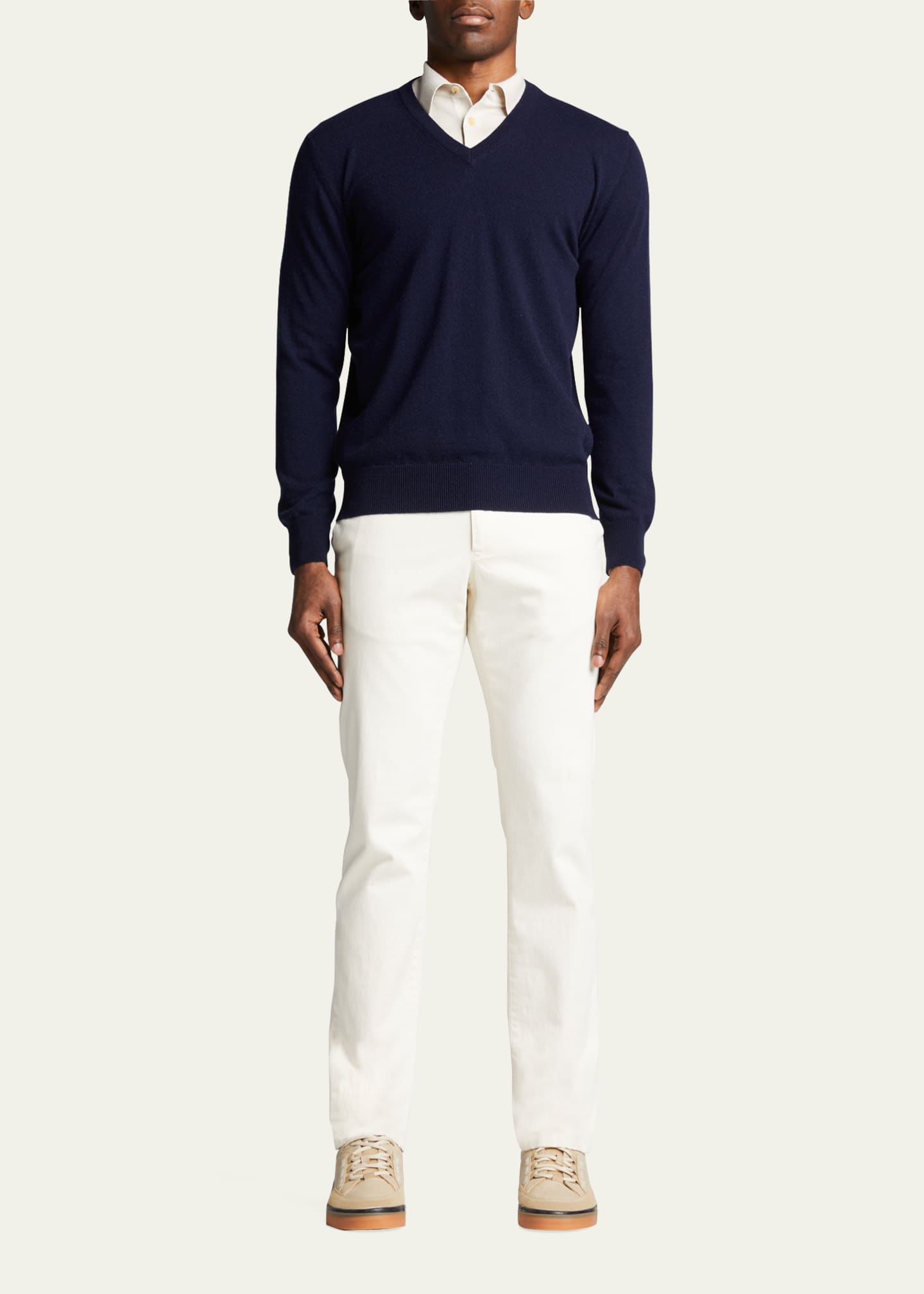 Bergdorf Goodman Men's Classic 12GG Cashmere V-Neck Sweater Image 2 of 5