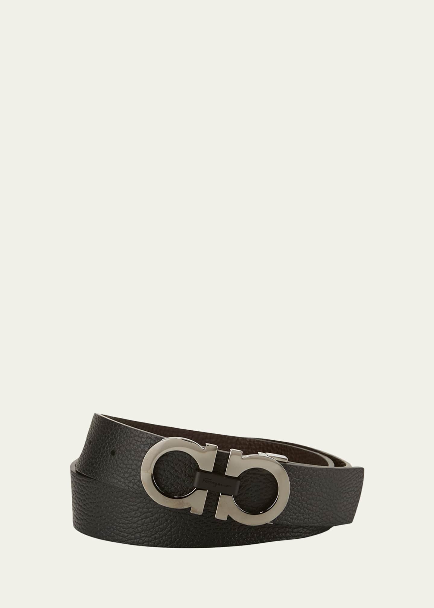 Ferragamo Gancini Reversible & Adjustable Leather Belt - Black - 75 cm