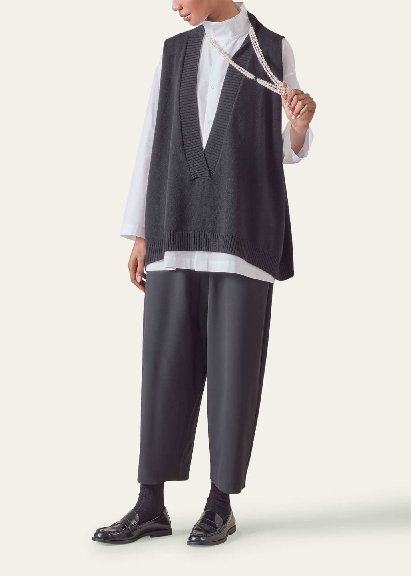 Eskandar Deep V-Neck Cashmere Vest Image 2 of 5