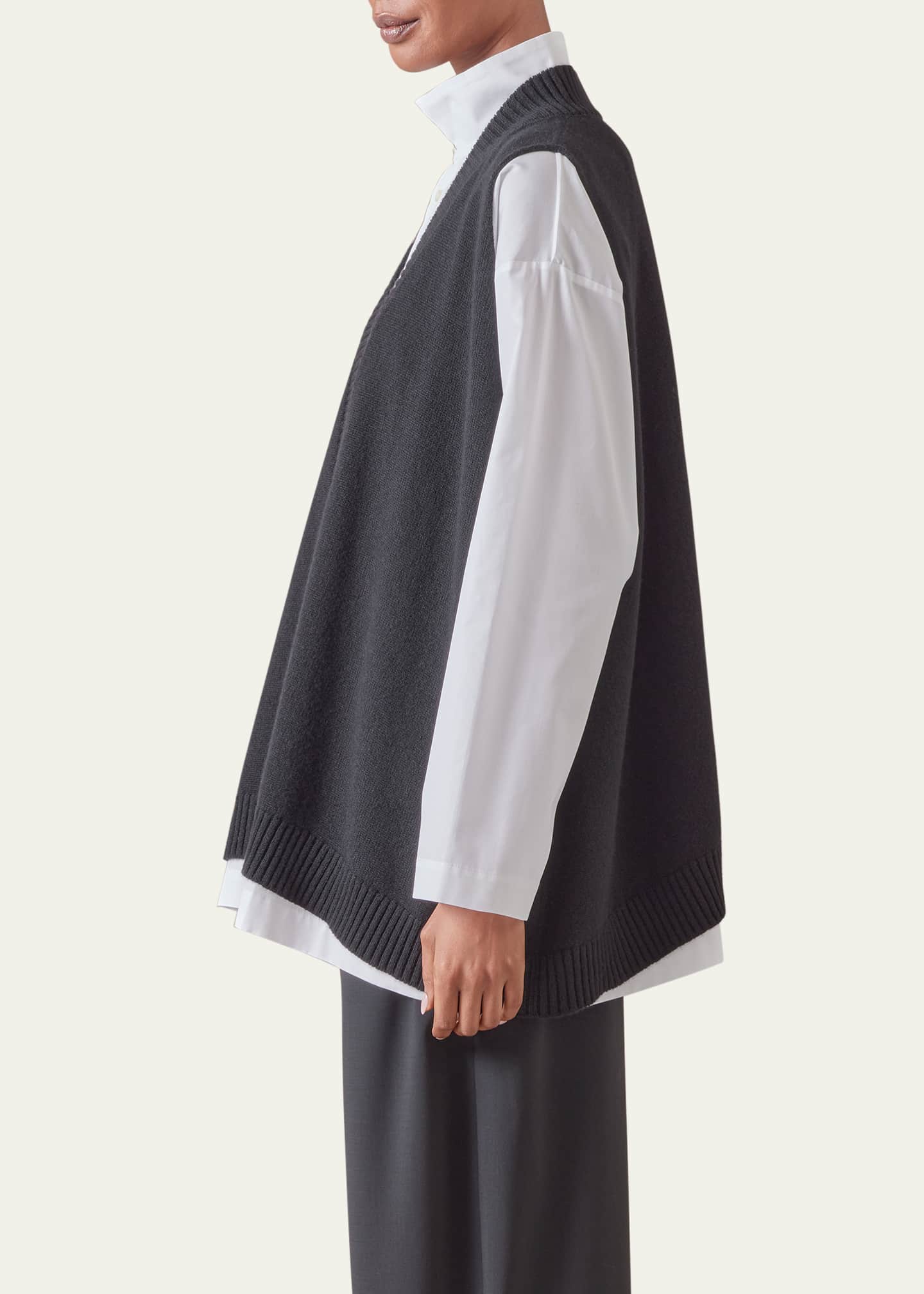 Eskandar Deep V-Neck Cashmere Vest Image 4 of 5