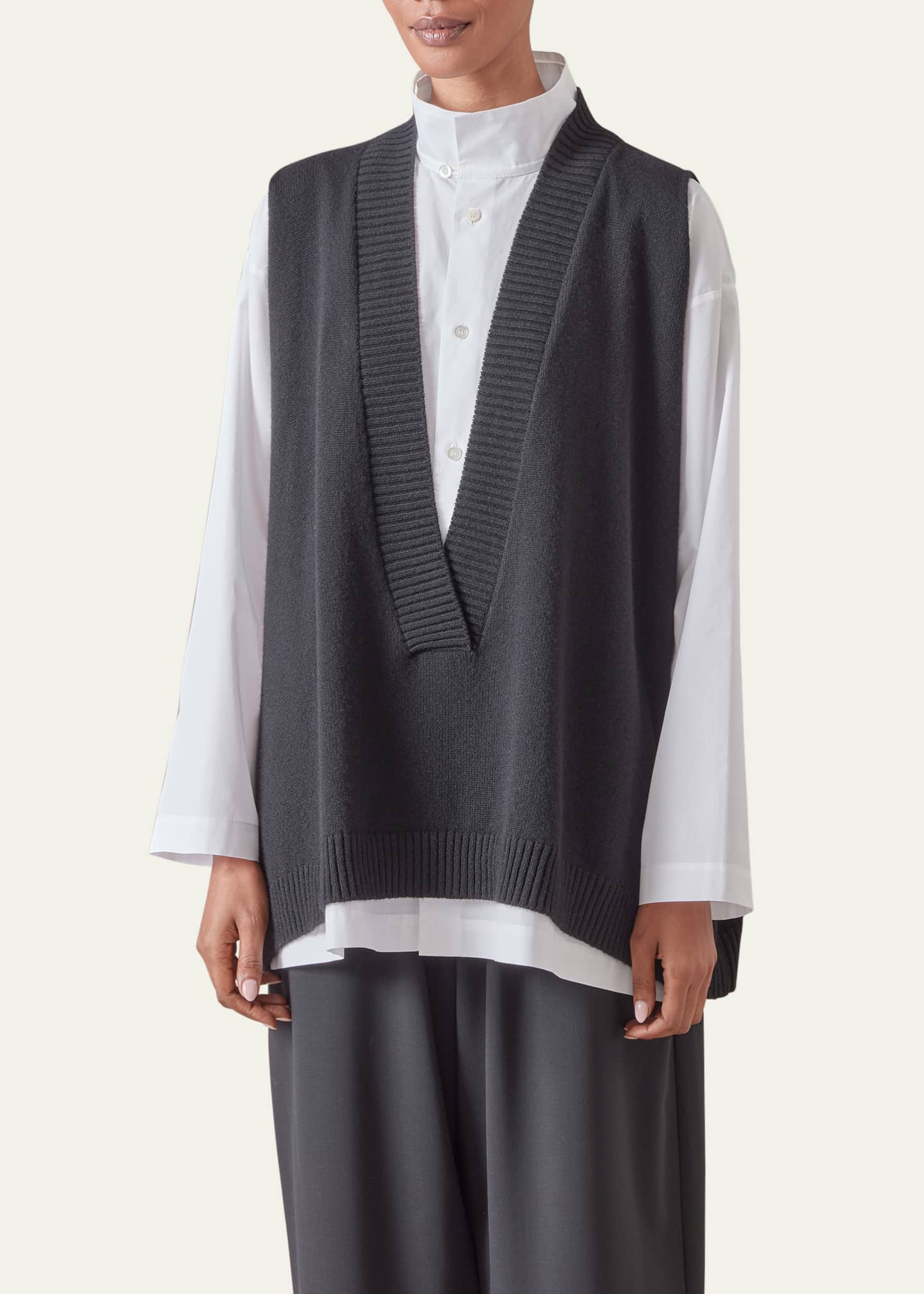 Eskandar Deep V-Neck Cashmere Vest Image 5 of 5