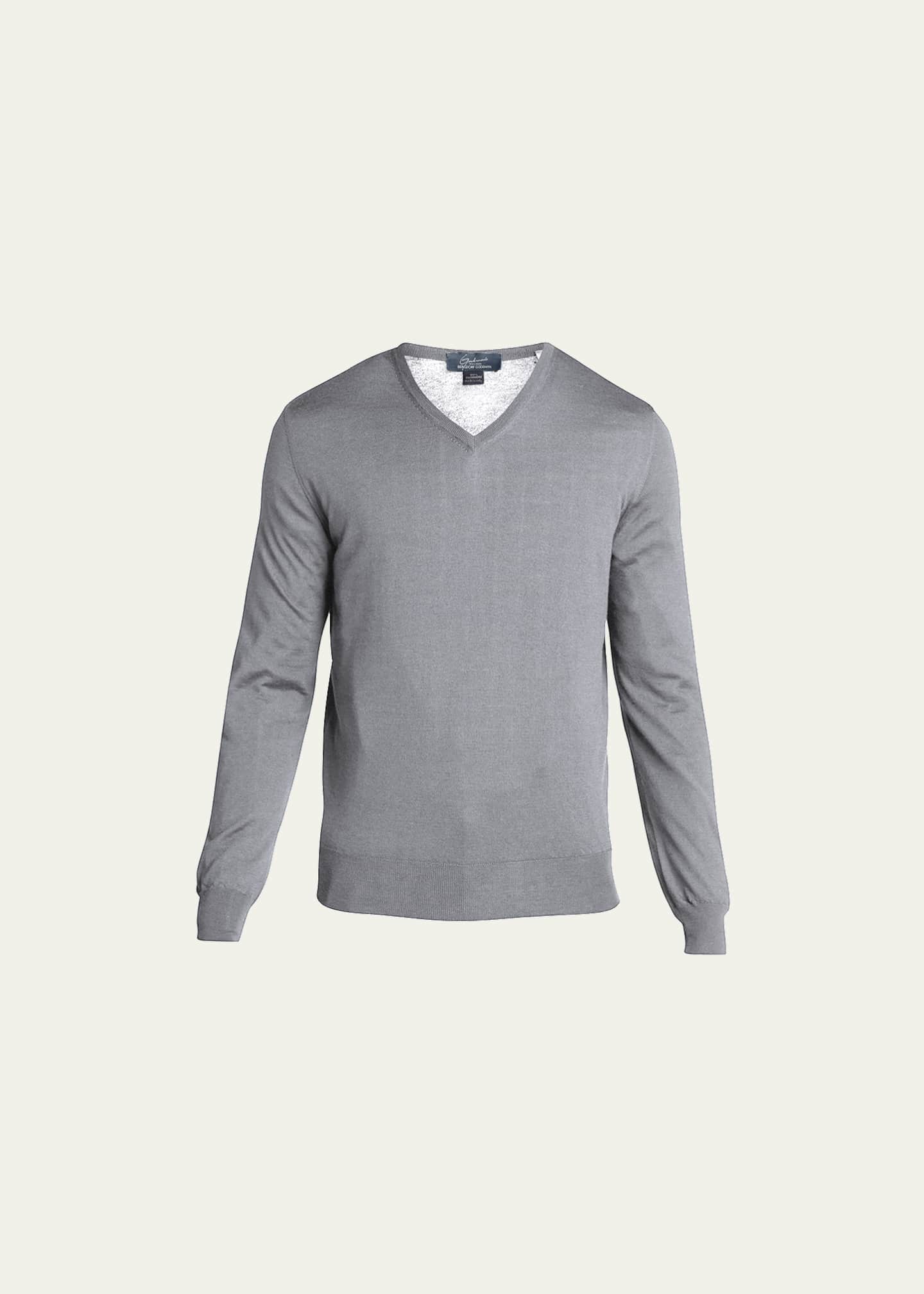 Bergdorf Goodman Men's Solid Cashmere V-Neck Sweater Image 1 of 5