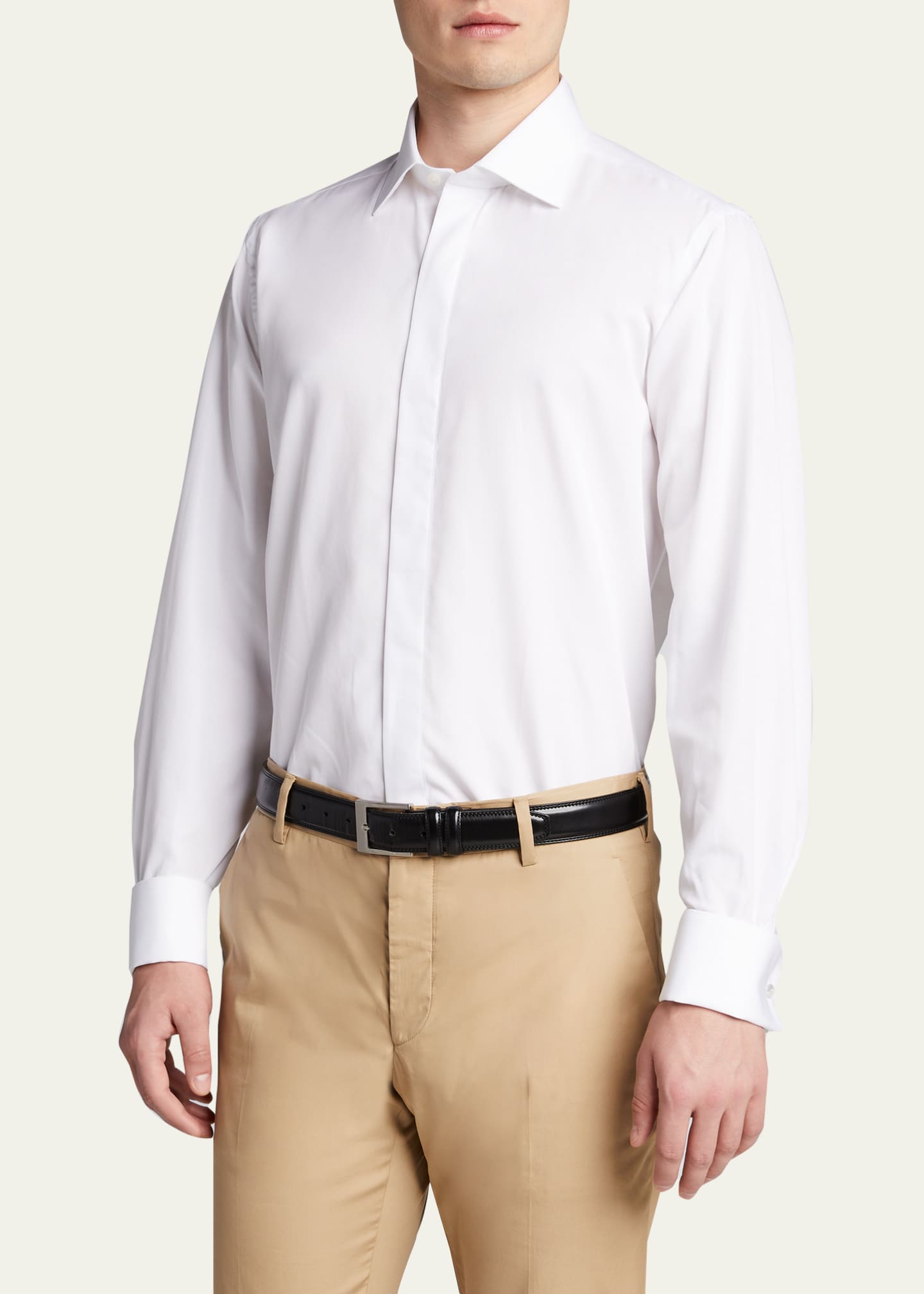 Bergdorf Goodman Men's Formal Twill Fly-Front Dress Shirt Image 4 of 5