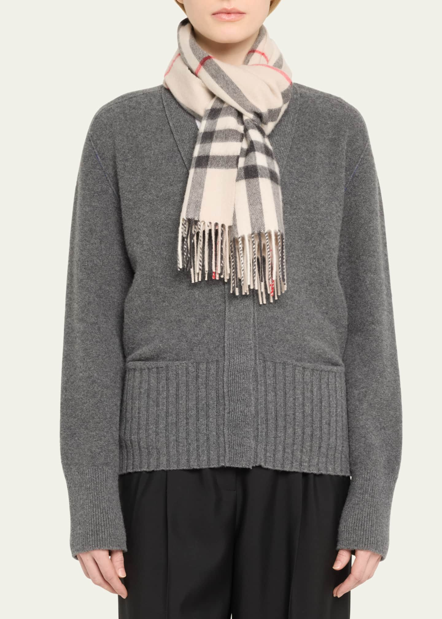 Burberry Gray Check Cashmere Scarf