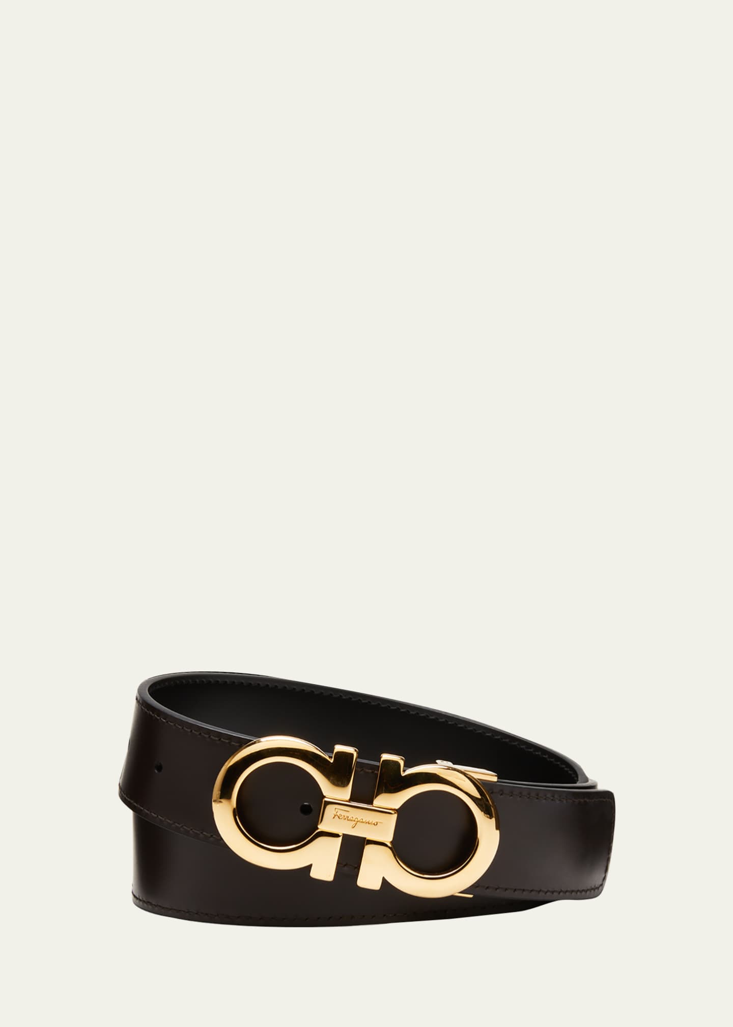 Gancini Leather Belt in Black - Ferragamo