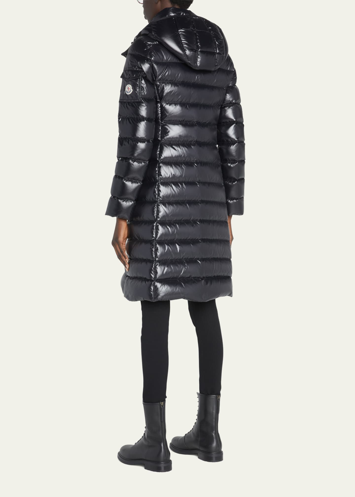 Moncler Moka Shiny Fitted Puffer Coat with Hood - Bergdorf Goodman