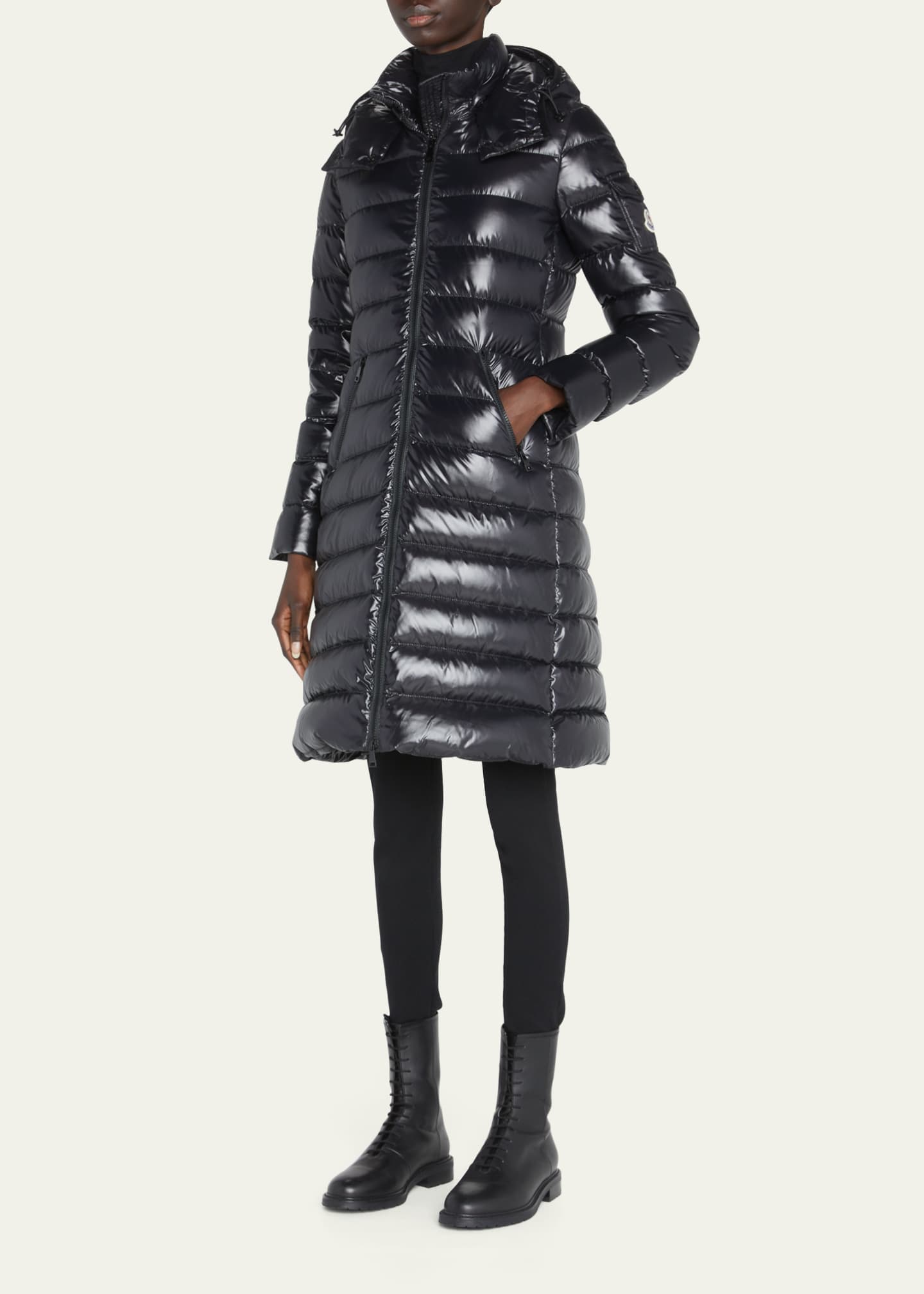 Moncler Moka Shiny Fitted Puffer Coat with Hood Bergdorf Goodman