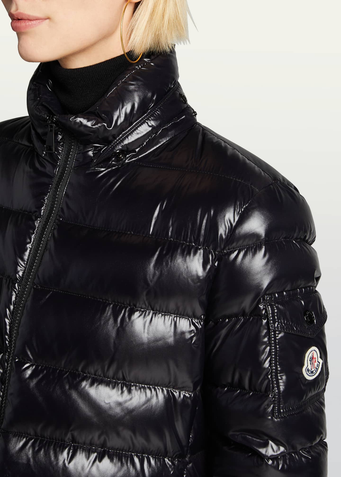 Moncler Moka Shiny Fitted Puffer Coat with Hood