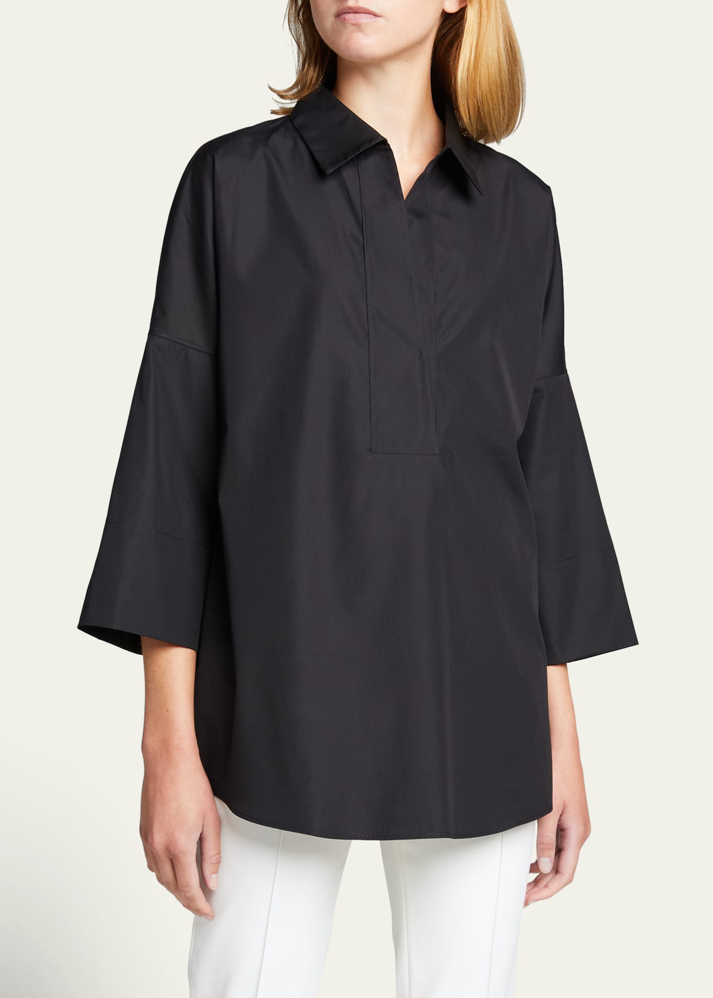 Akris punto Kimono-Sleeve Split-Neck Blouse, White - Bergdorf Goodman