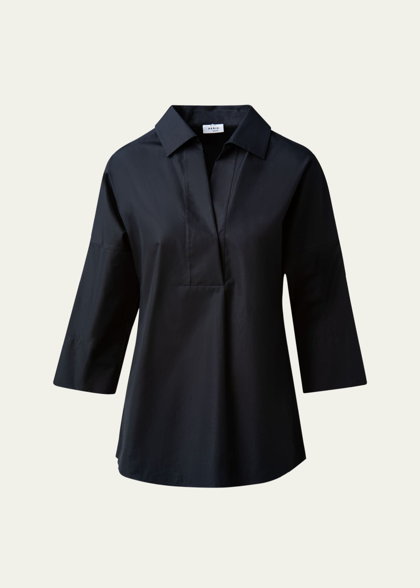 Akris punto KimonoSleeve SplitNeck Blouse, White Bergdorf Goodman