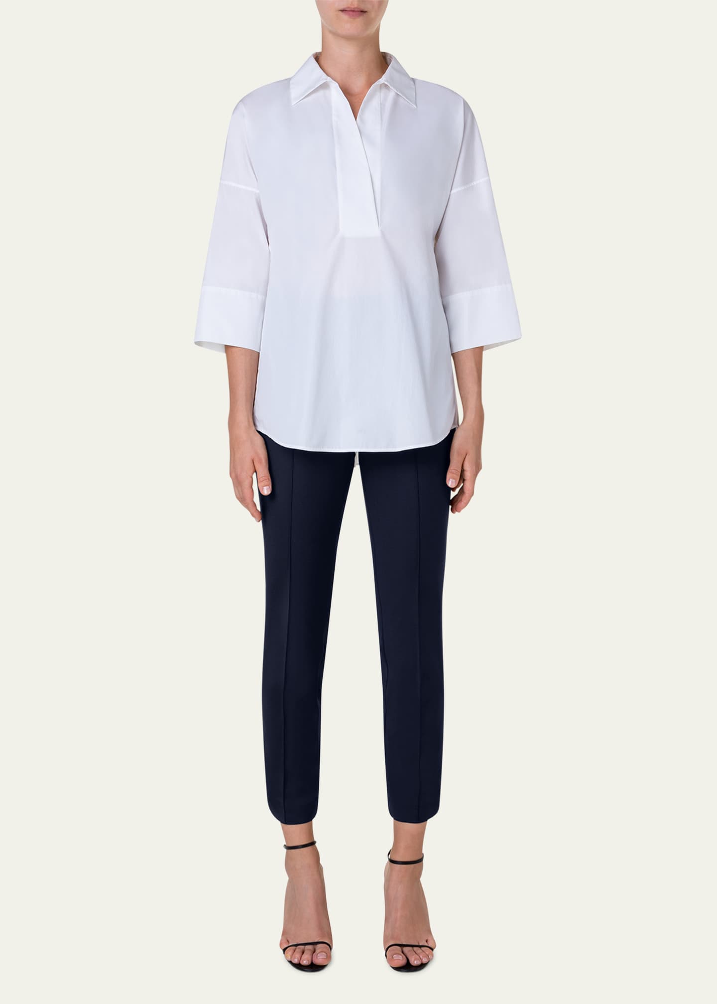 Akris punto Kimono-Sleeve Split-Neck Blouse Image 2 of 5
