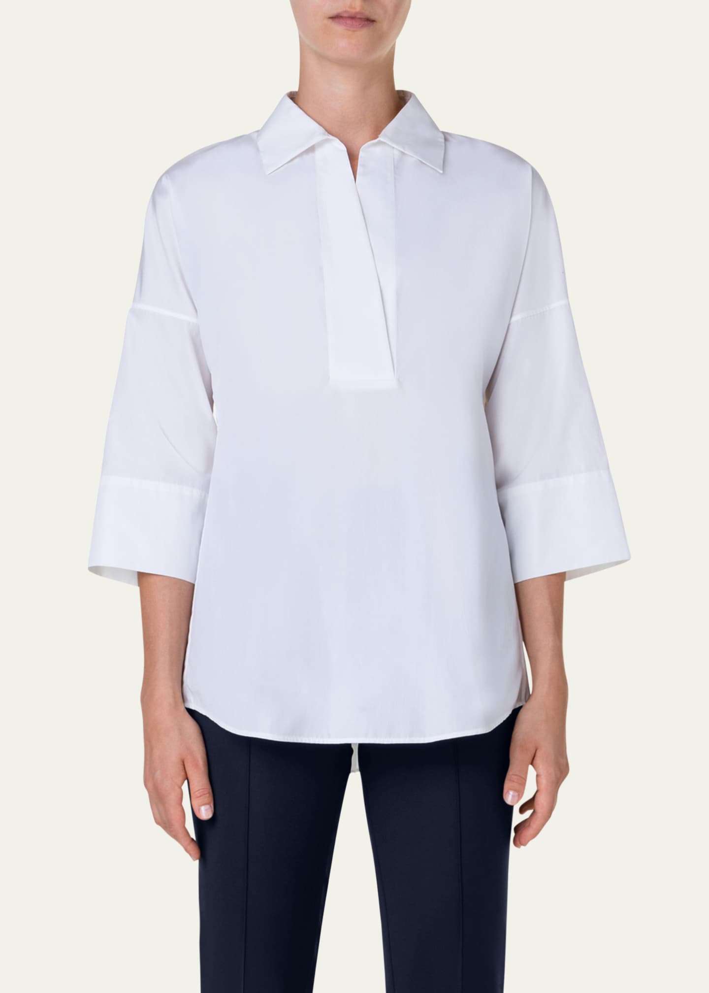 Akris punto Kimono-Sleeve Split-Neck Blouse Image 4 of 5