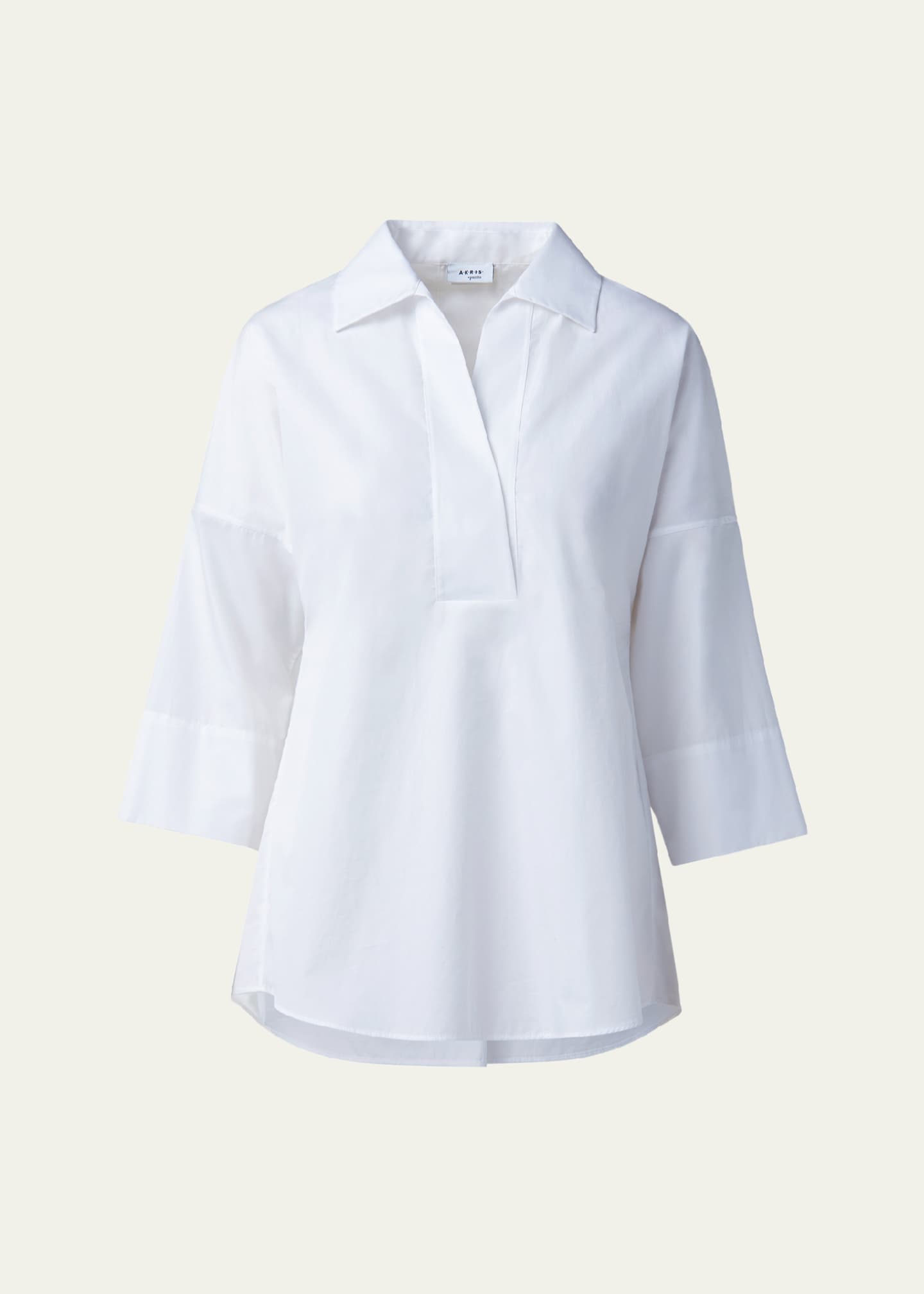 Akris punto Kimono-Sleeve Split-Neck Blouse Image 1 of 5