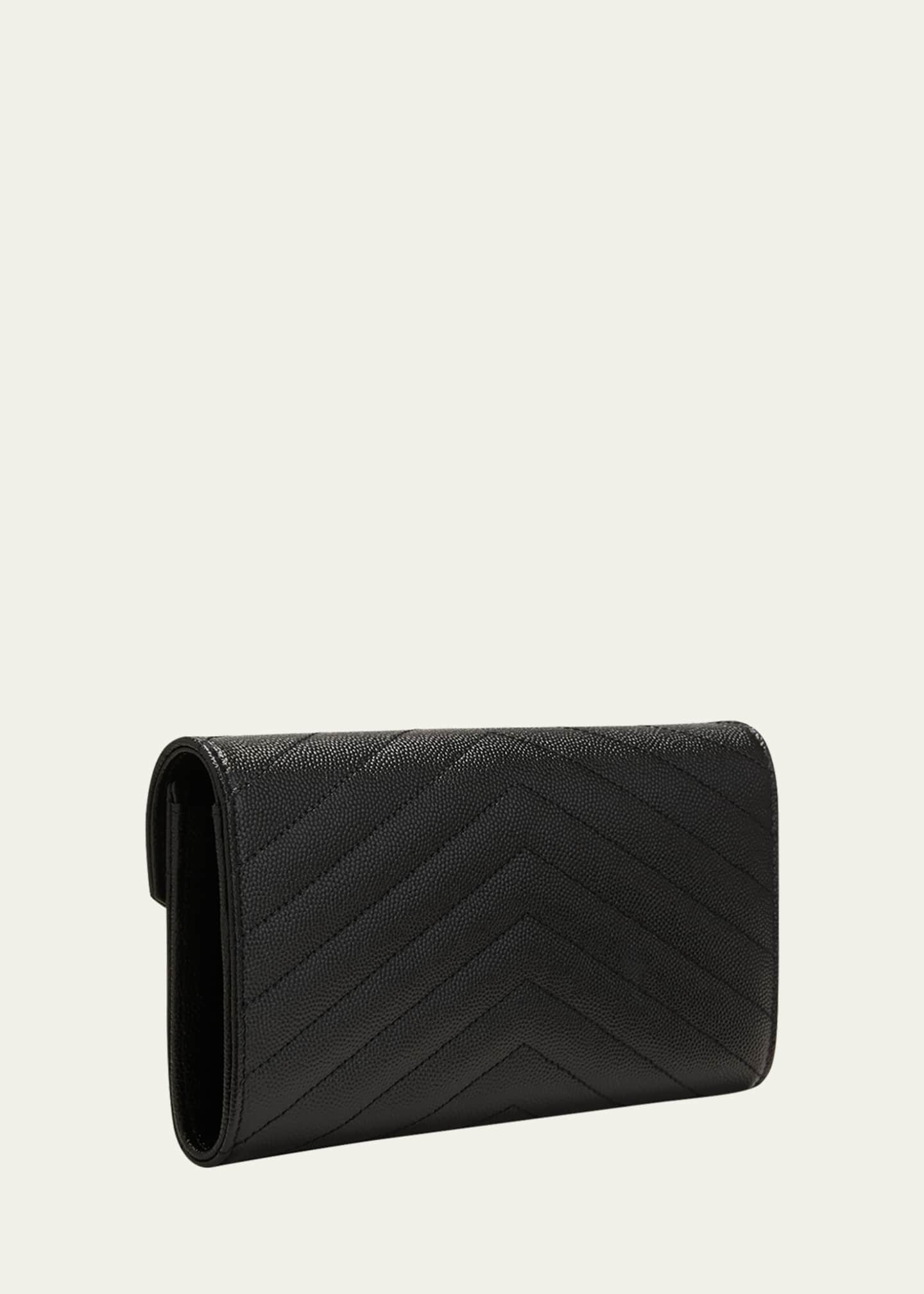 Saint Laurent YSL Large Grain De Poudre Flap Wallet Black