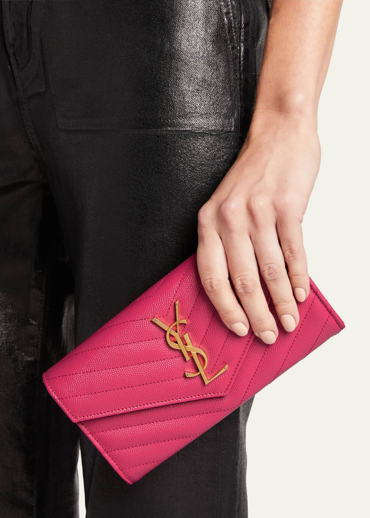 Saint Laurent YSL Monogram Large Flap Wallet in Grained Leather Image 2 of 4
