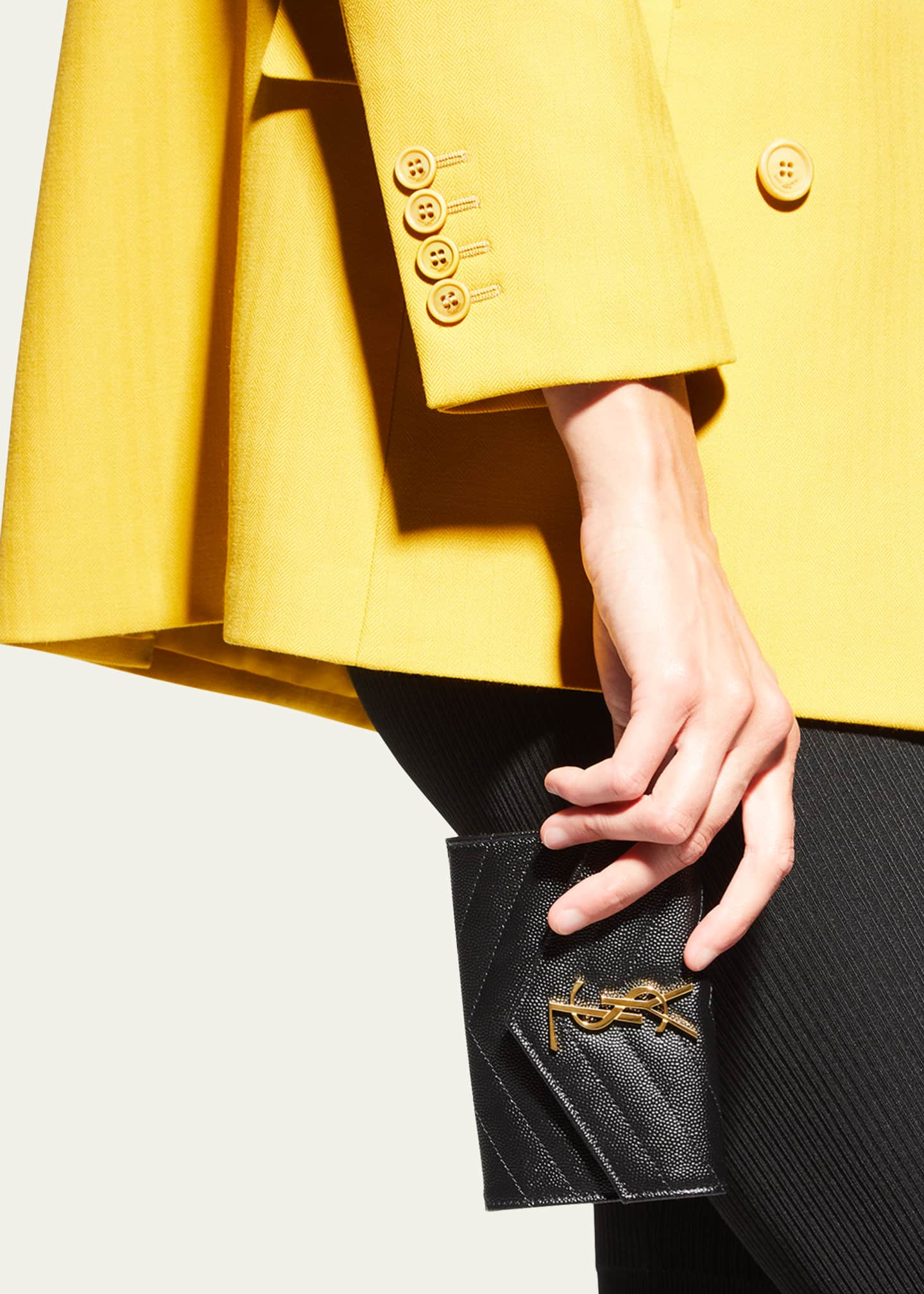 SAINT LAURENT: Monogram envelope chain wallet bag in grain de poudre  leather - Yellow Cream