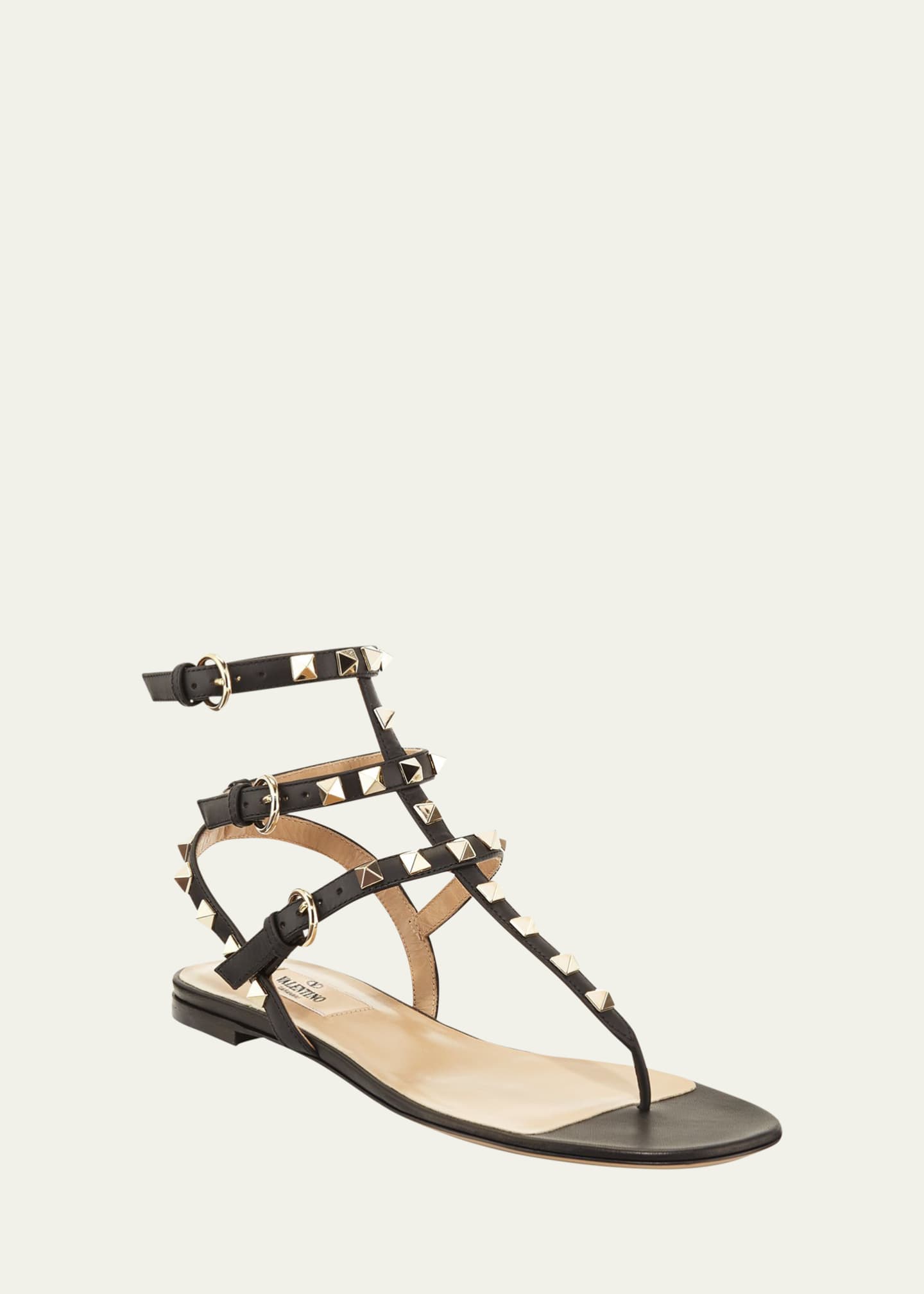 Valentino Garavani Rockstud Flat Thong Sandals, Black