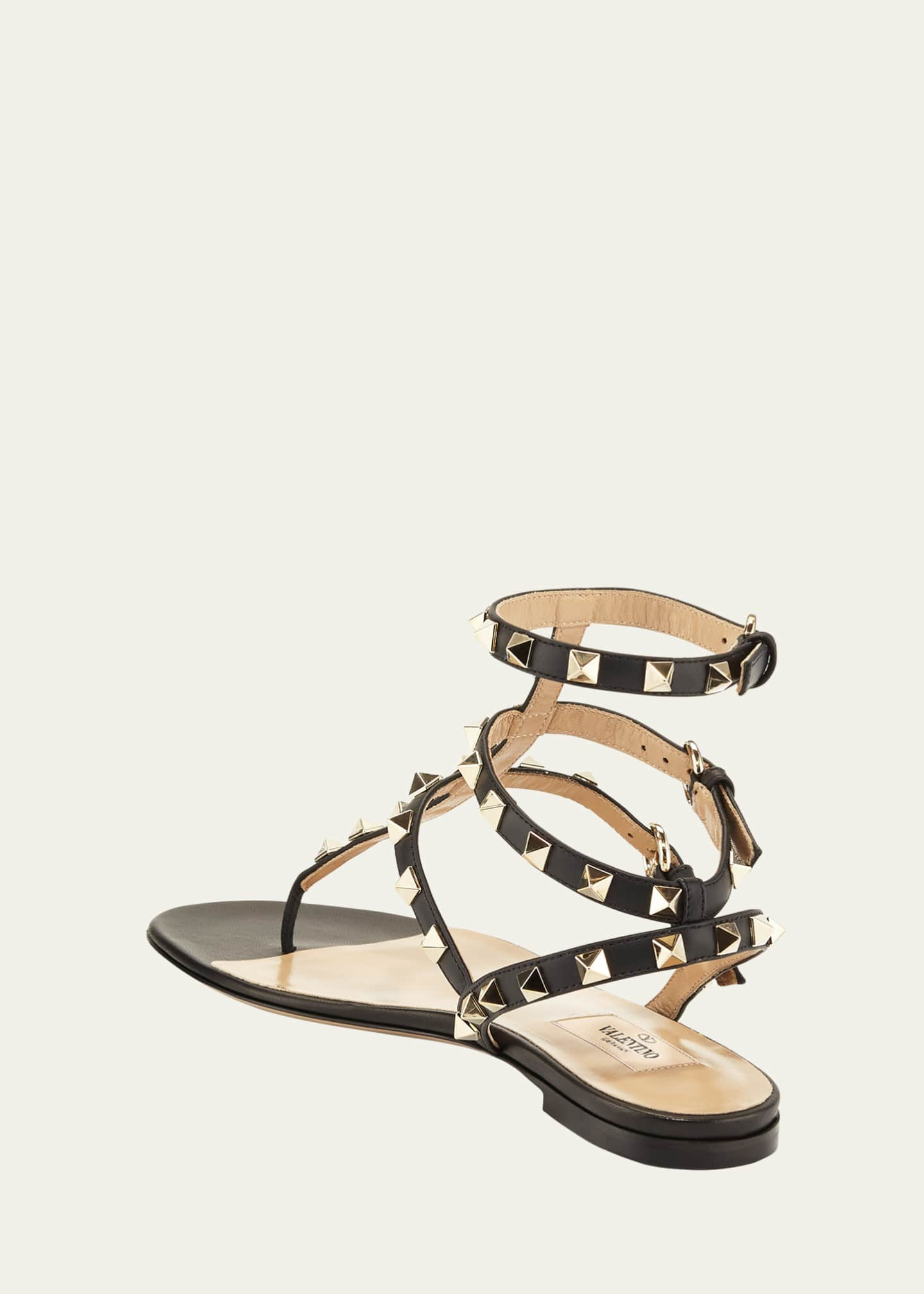 Garavani Rockstud Flat Thong Sandals, Black - Bergdorf Goodman