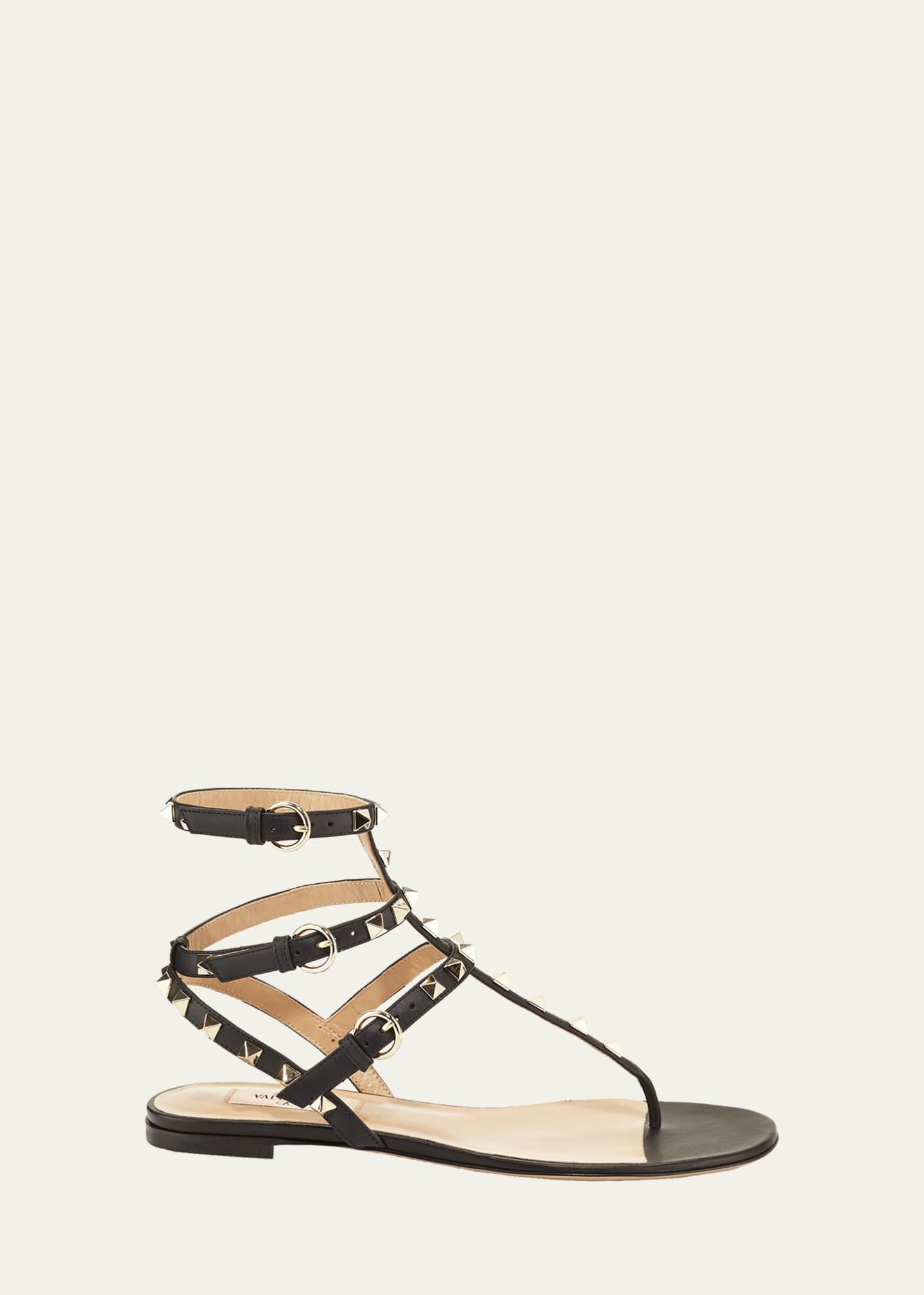 Garavani Rockstud Flat Thong Sandals, Black - Bergdorf Goodman