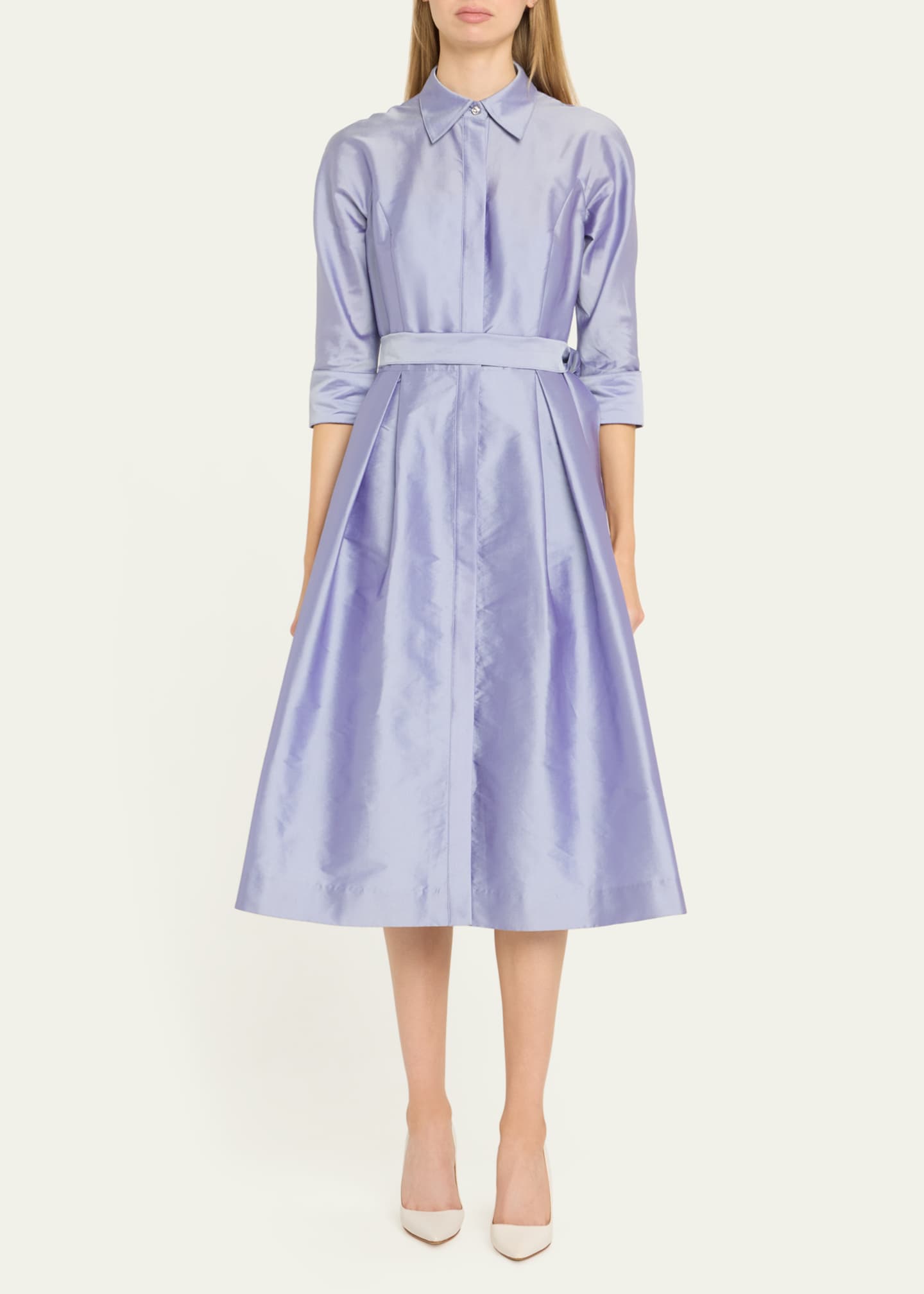 Rickie Freeman for Teri Jon 3/4-Sleeve Belted Midi Shirtdress Image 2 of 5