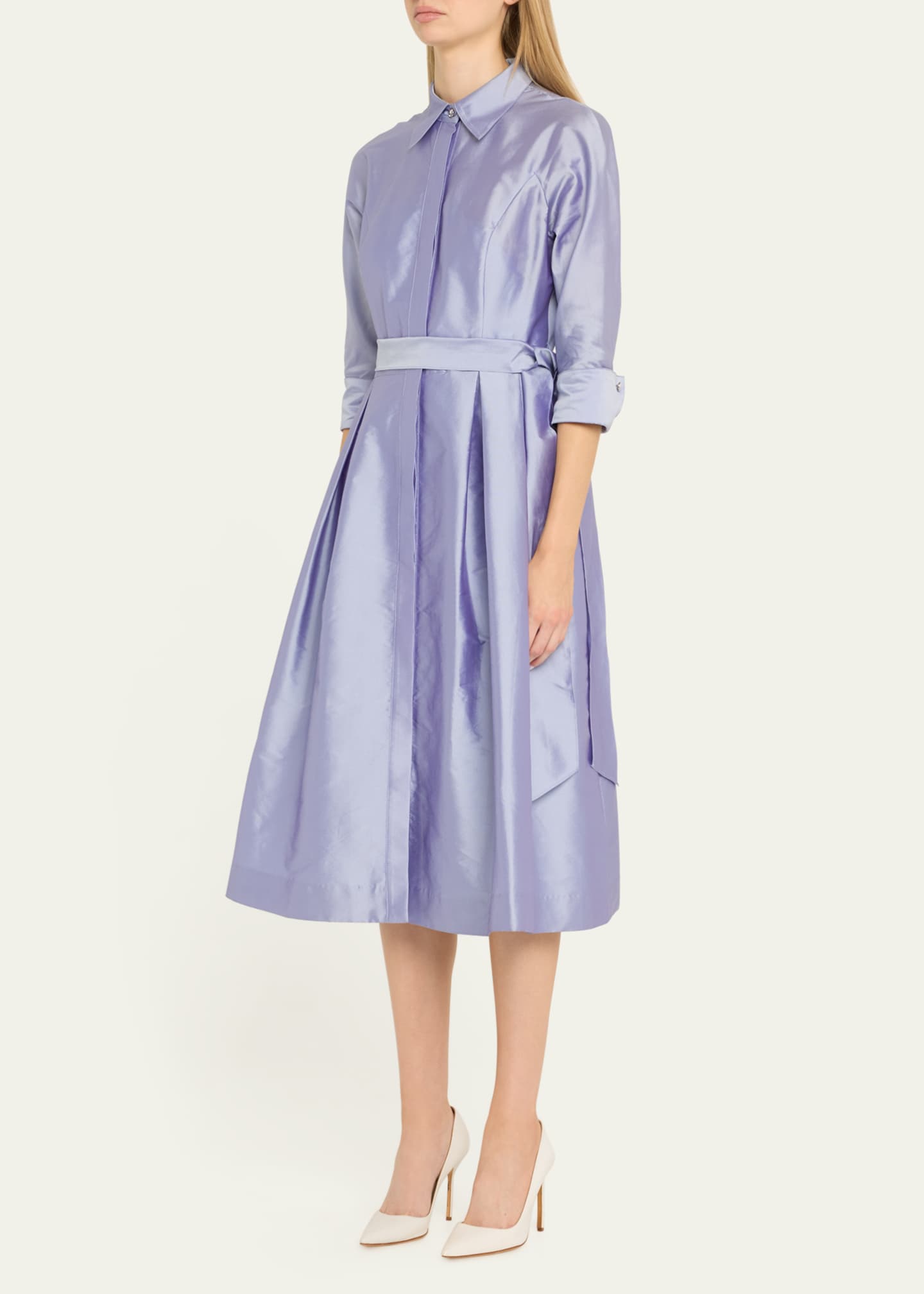 Rickie Freeman for Teri Jon 3/4-Sleeve Belted Midi Shirtdress Image 4 of 5