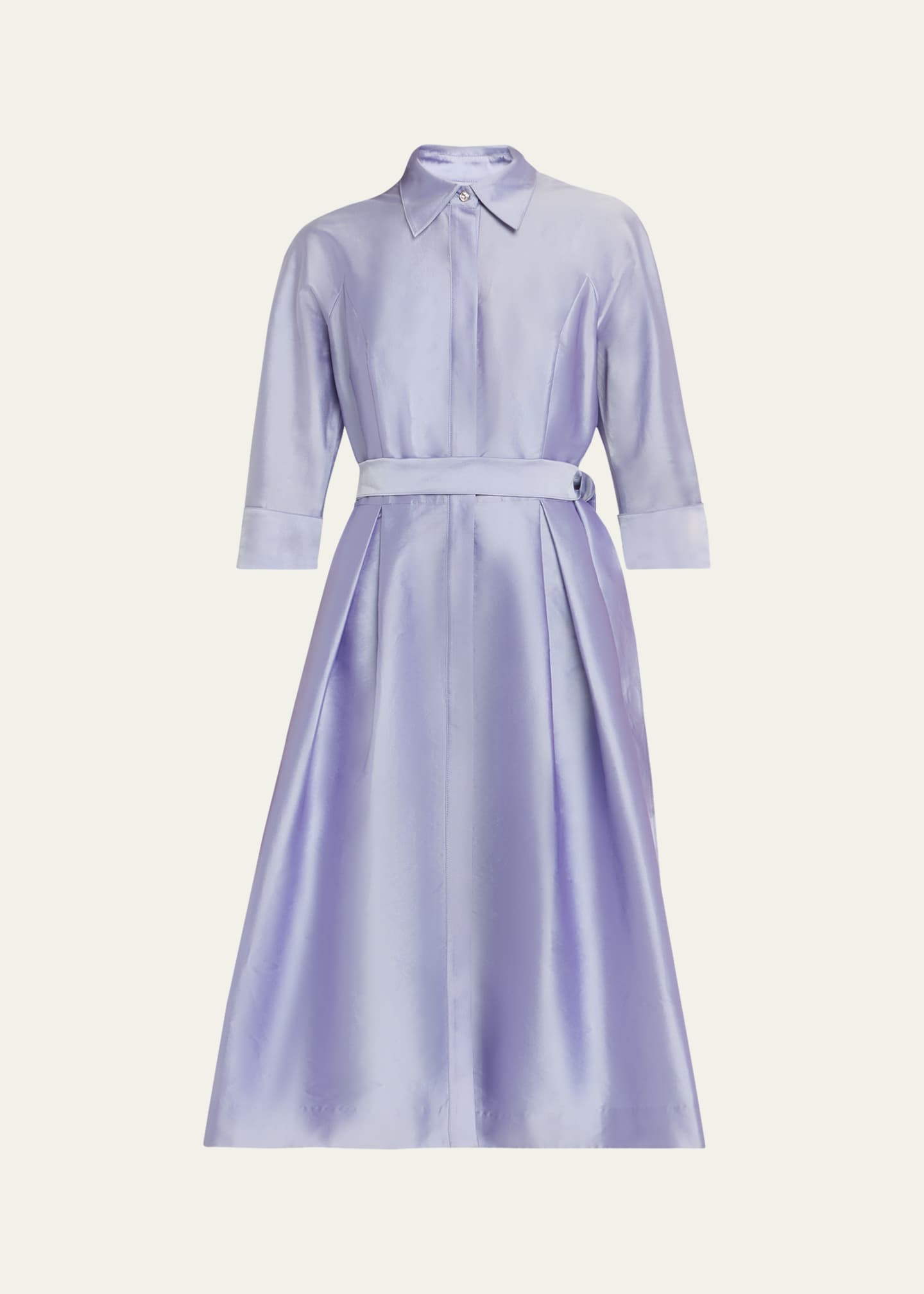 Rickie Freeman for Teri Jon 3/4-Sleeve Belted Midi Shirtdress Image 1 of 5