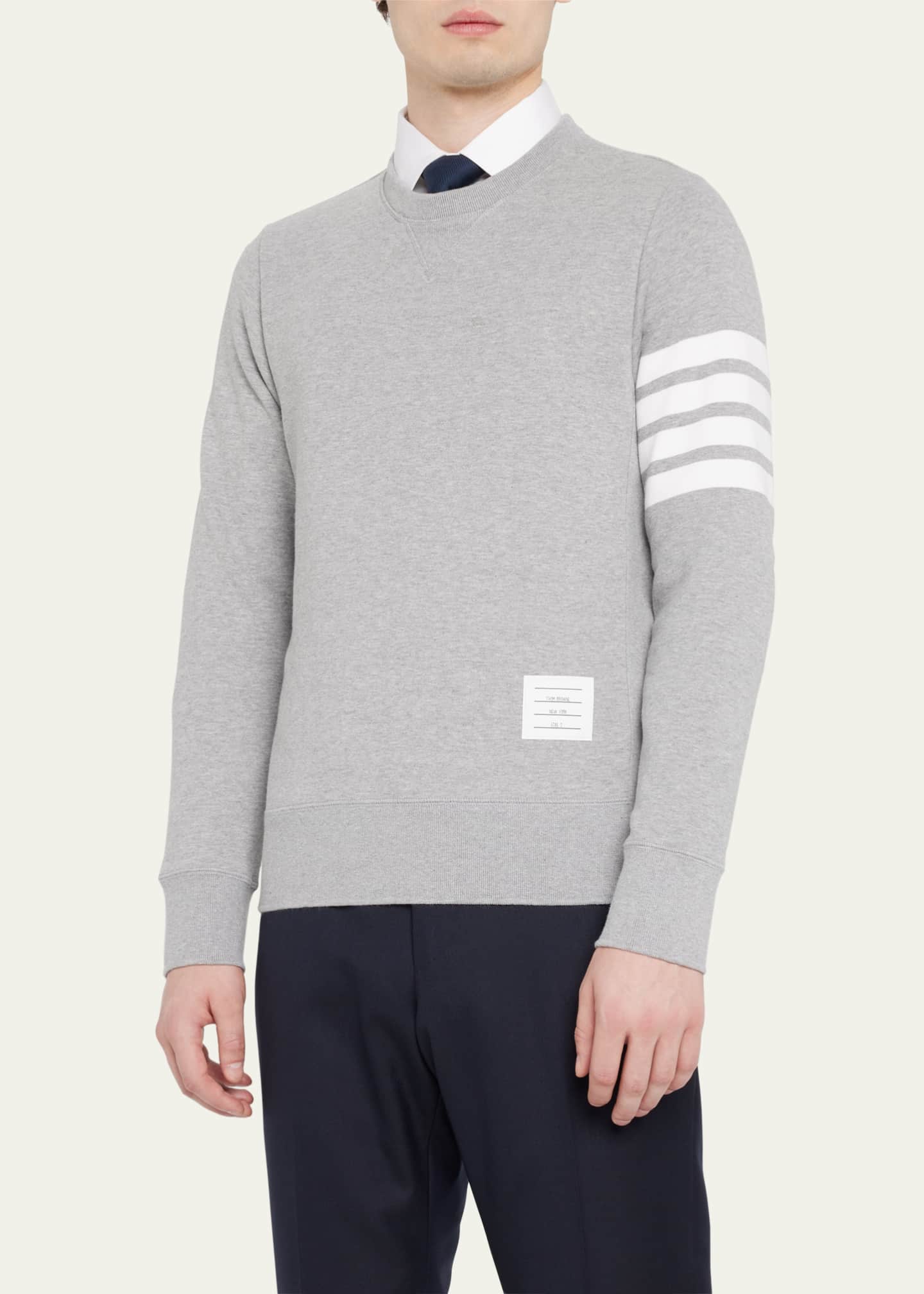 Thom Browne Men's Classic Crewneck Sweatshirt with Striped Sleeve Image 4 of 5