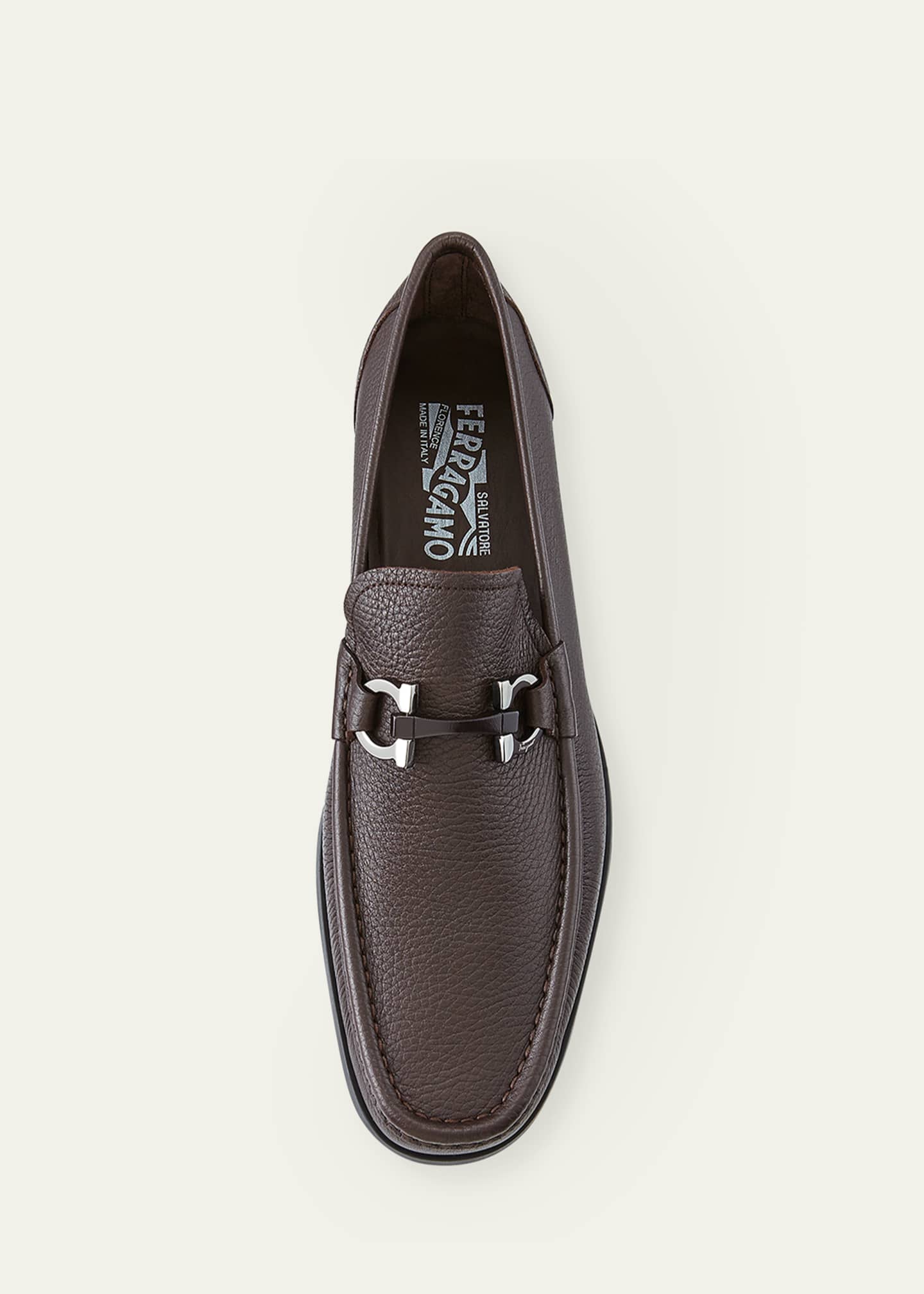 Ferragamo Men's Grandioso Grained Calfskin Gancini Loafer Image 5 of 5