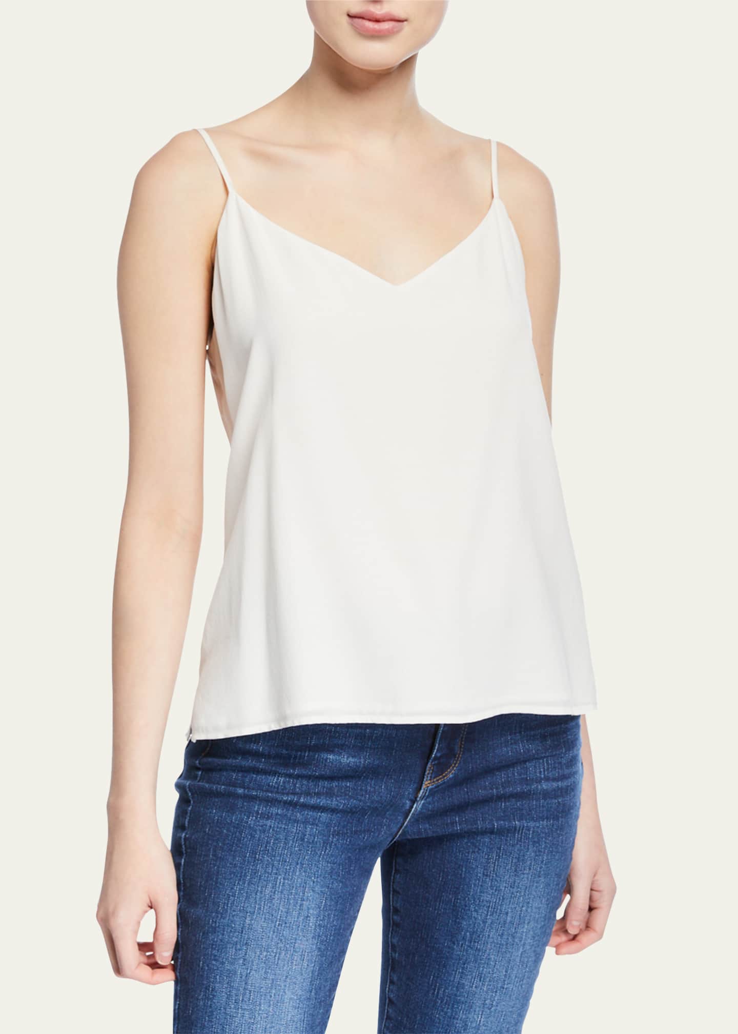 Jane V-Neck Spaghetti-Strap Silk Tank - Thumbnail 2