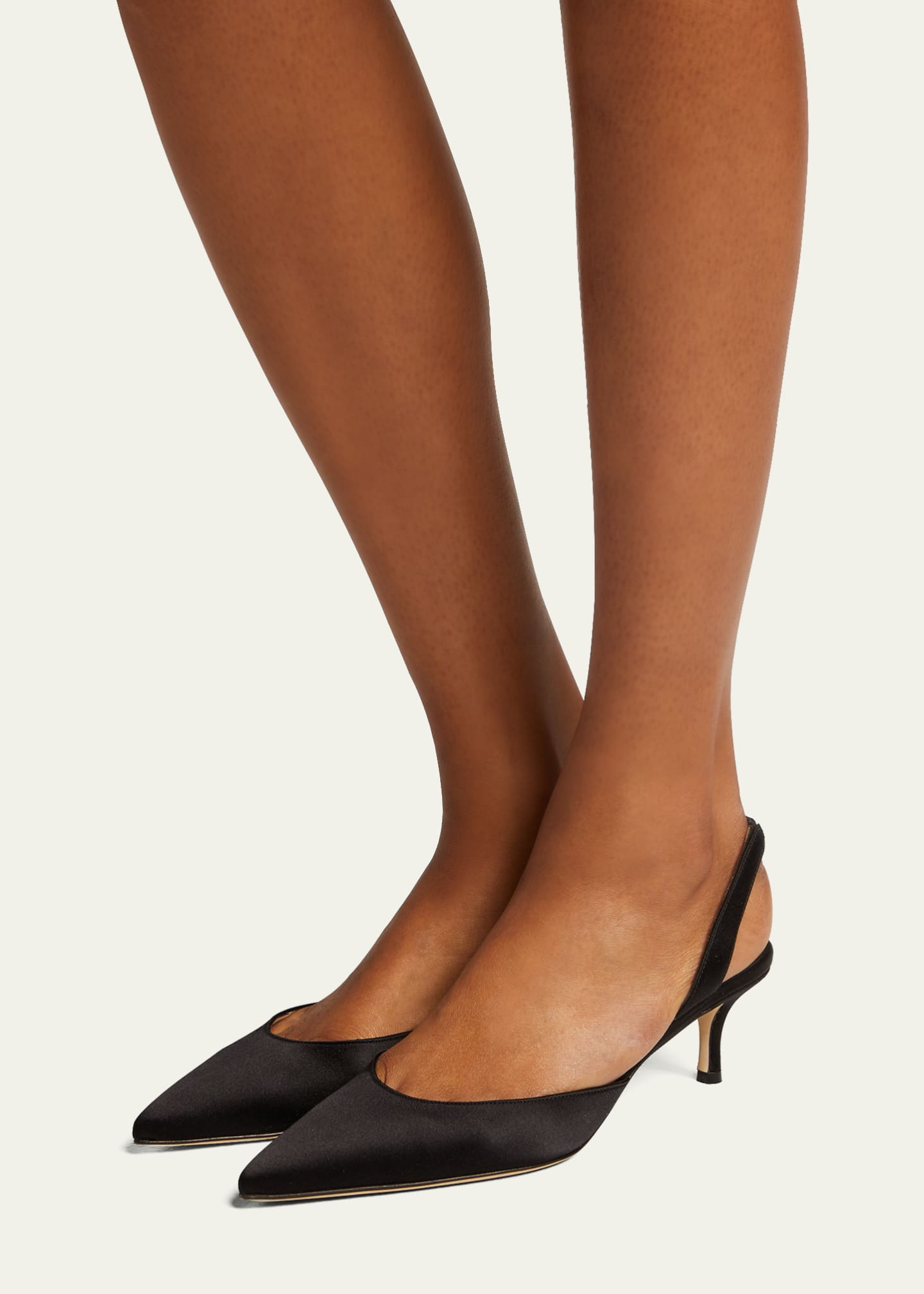 Manolo Blahnik Carolyne Satin Low Heel Slingback Pumps Black