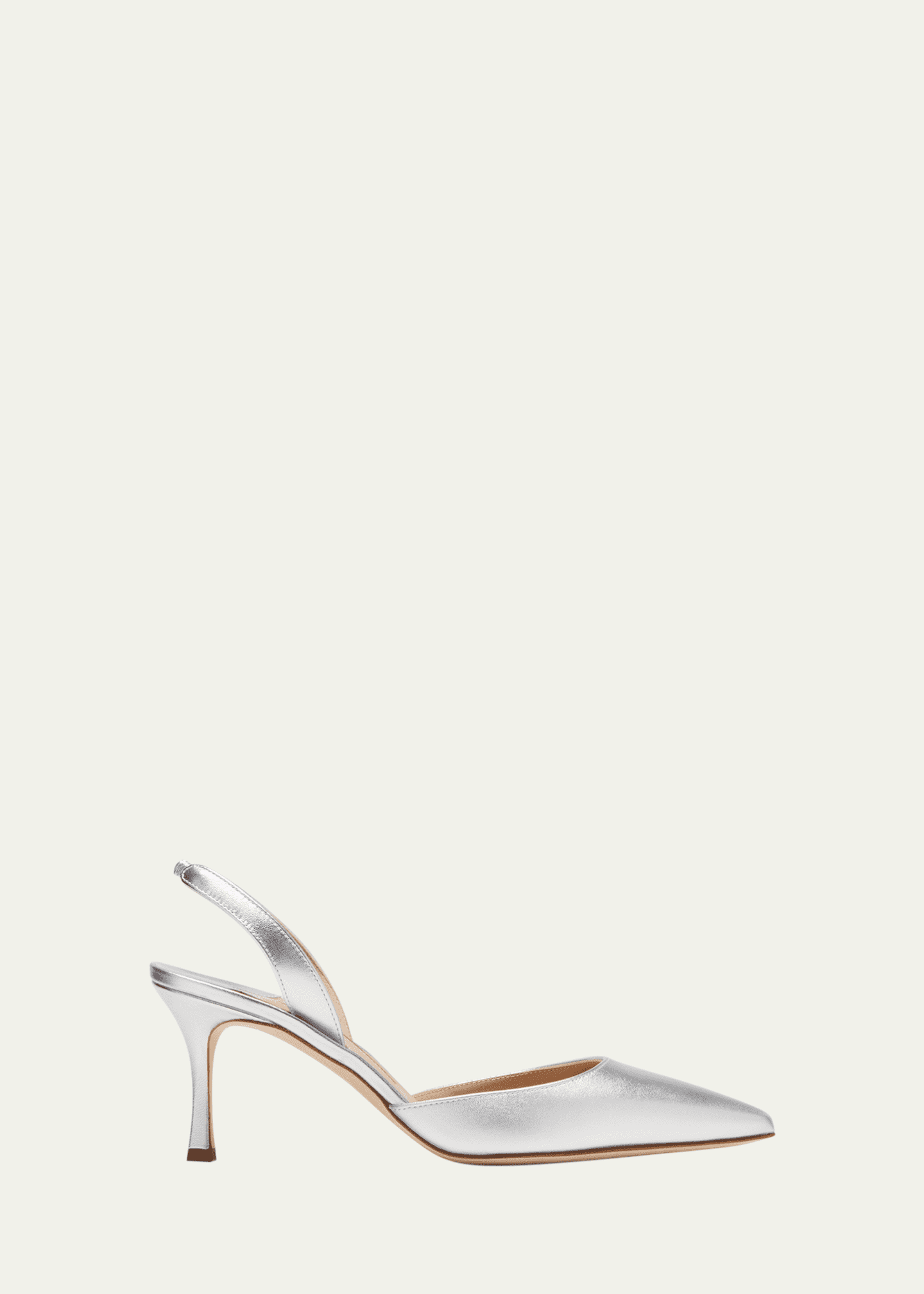 Manolo Blahnik Carolyne Metallic Leather Mid-Heel Slingback Pumps