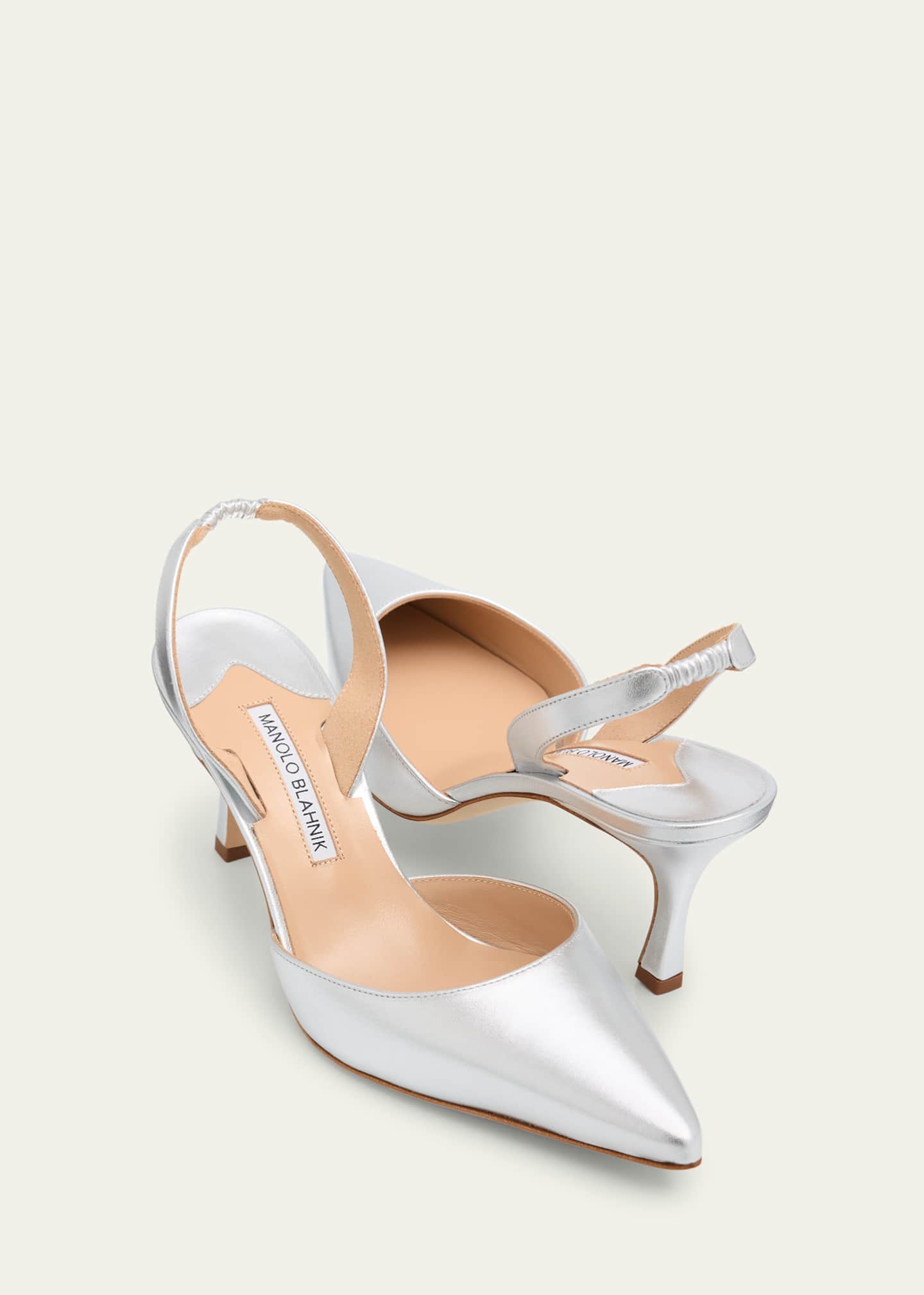 Manolo Blahnik Carolyne Metallic Leather Mid-Heel Slingback Pumps