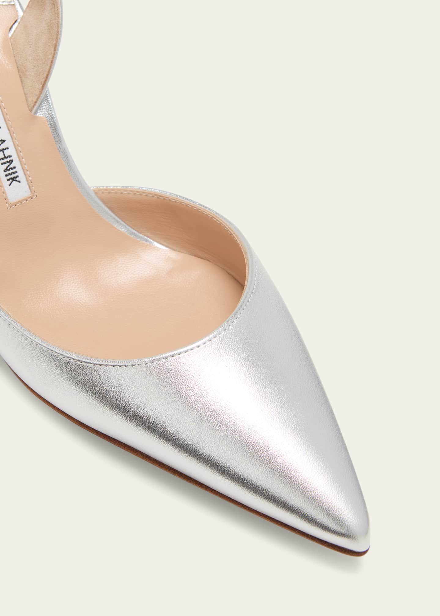 Manolo Blahnik Carolyne Metallic Leather Mid-Heel Slingback Pumps