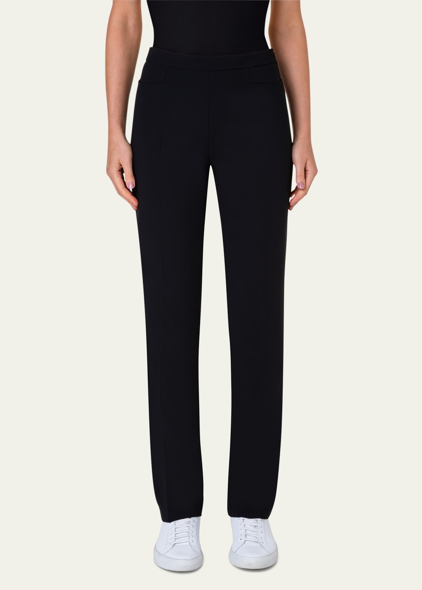 Akris punto Francoise Slim-Straight Pants, Black Image 2 of 5