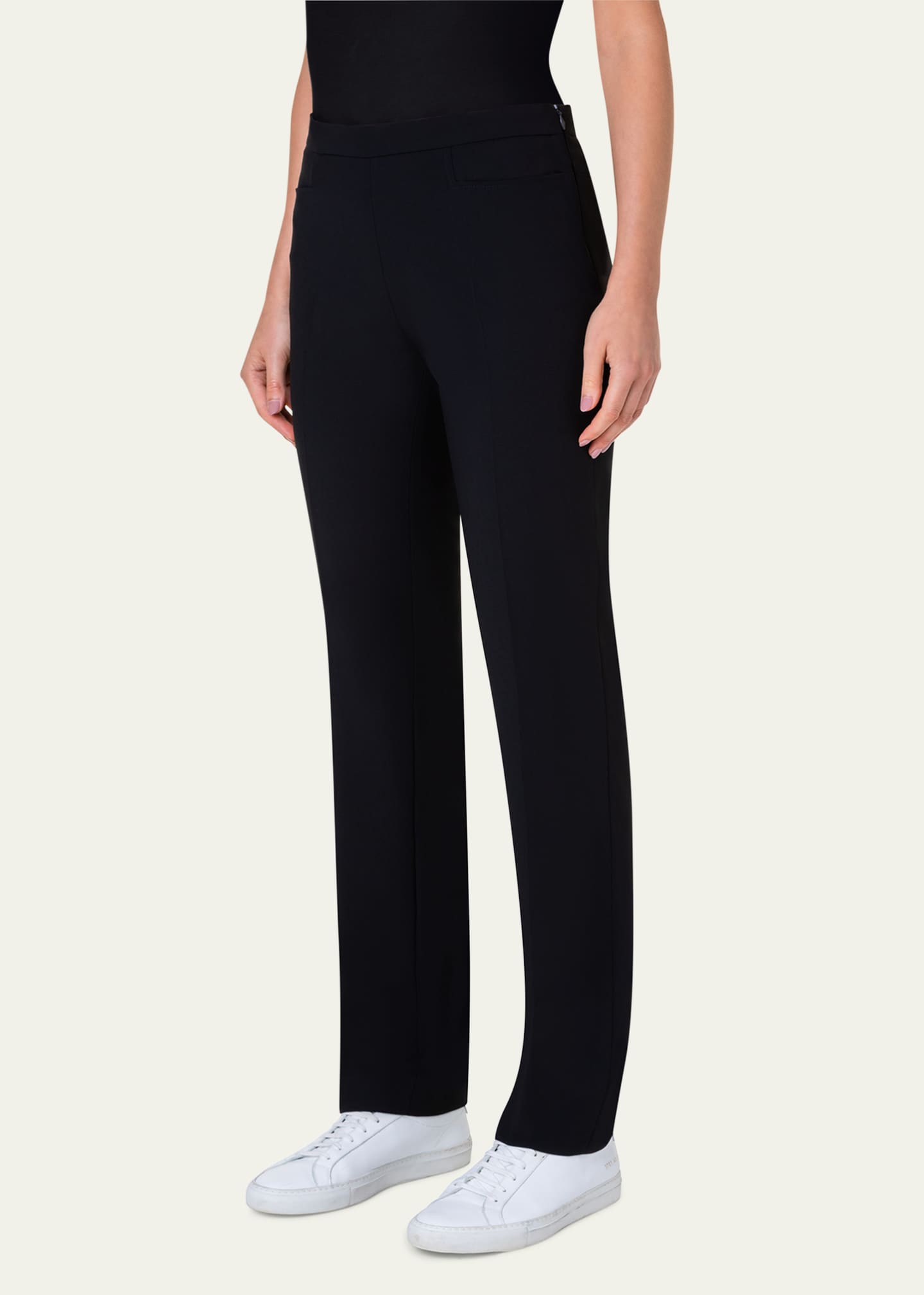 Akris punto Francoise Slim-Straight Pants, Black Image 4 of 5