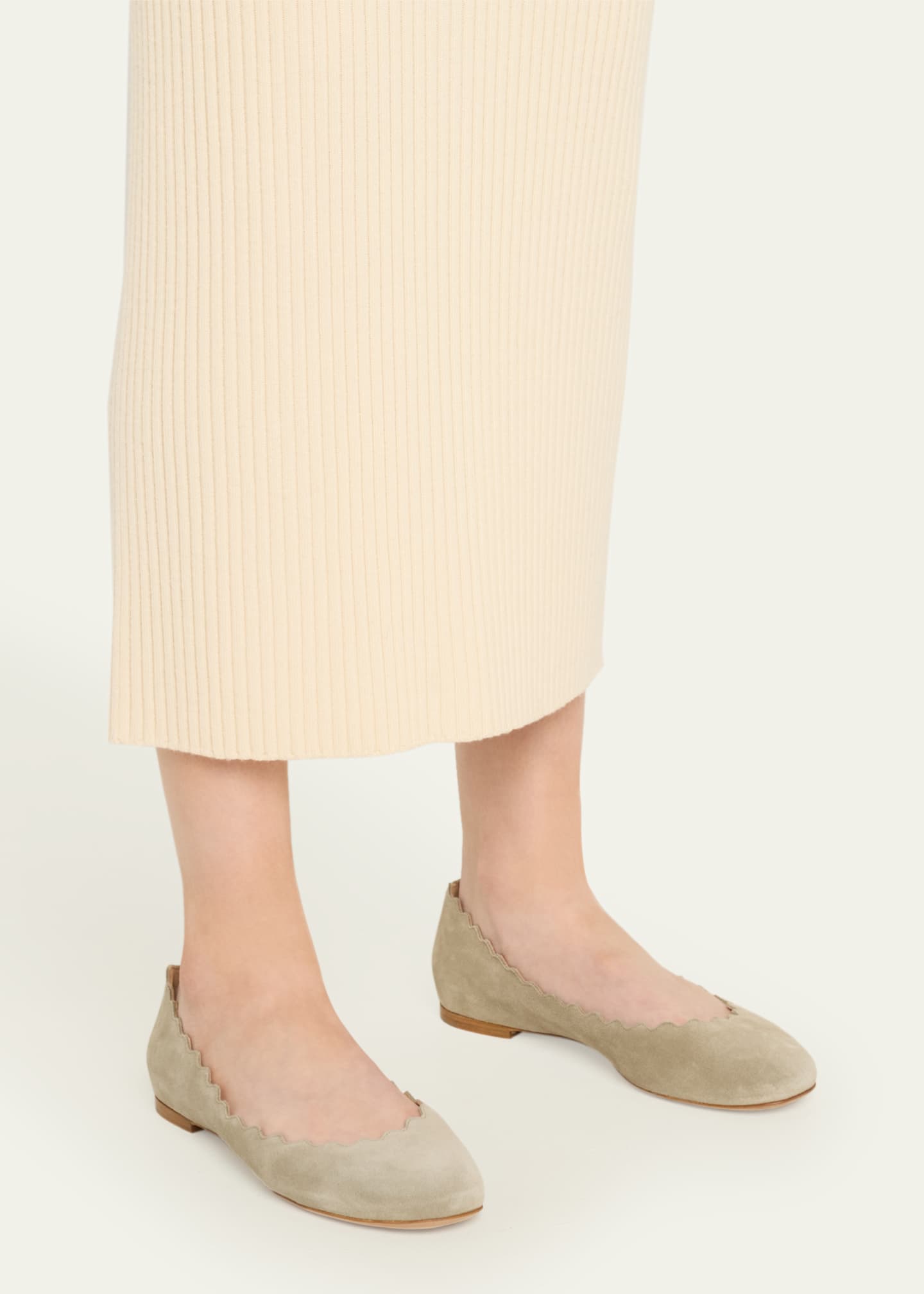 Chloe Scalloped Suede Ballet Flats Image 2 of 6