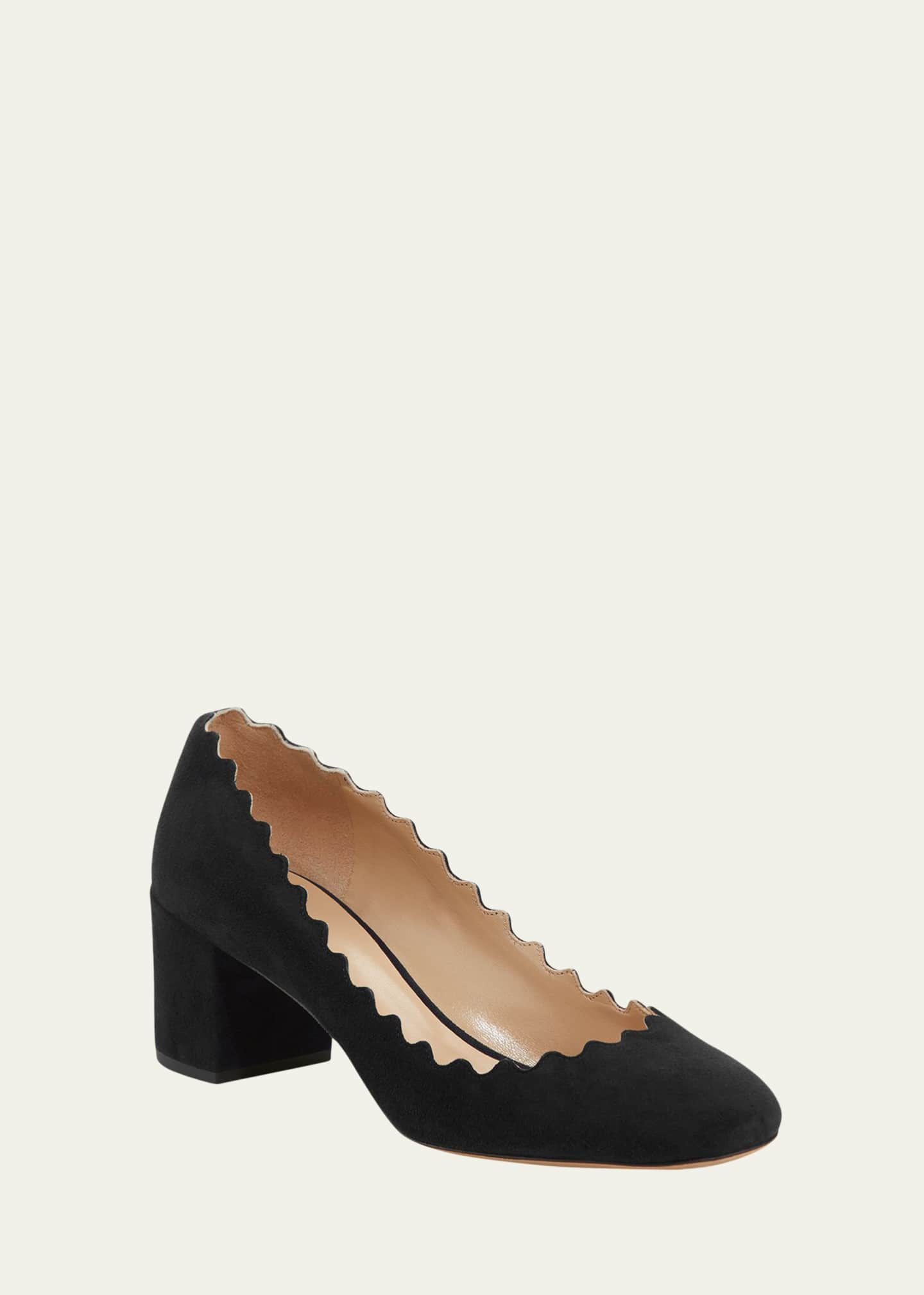 Chloe Lauren Scalloped Suede Block-Heel Pumps - Bergdorf Goodman