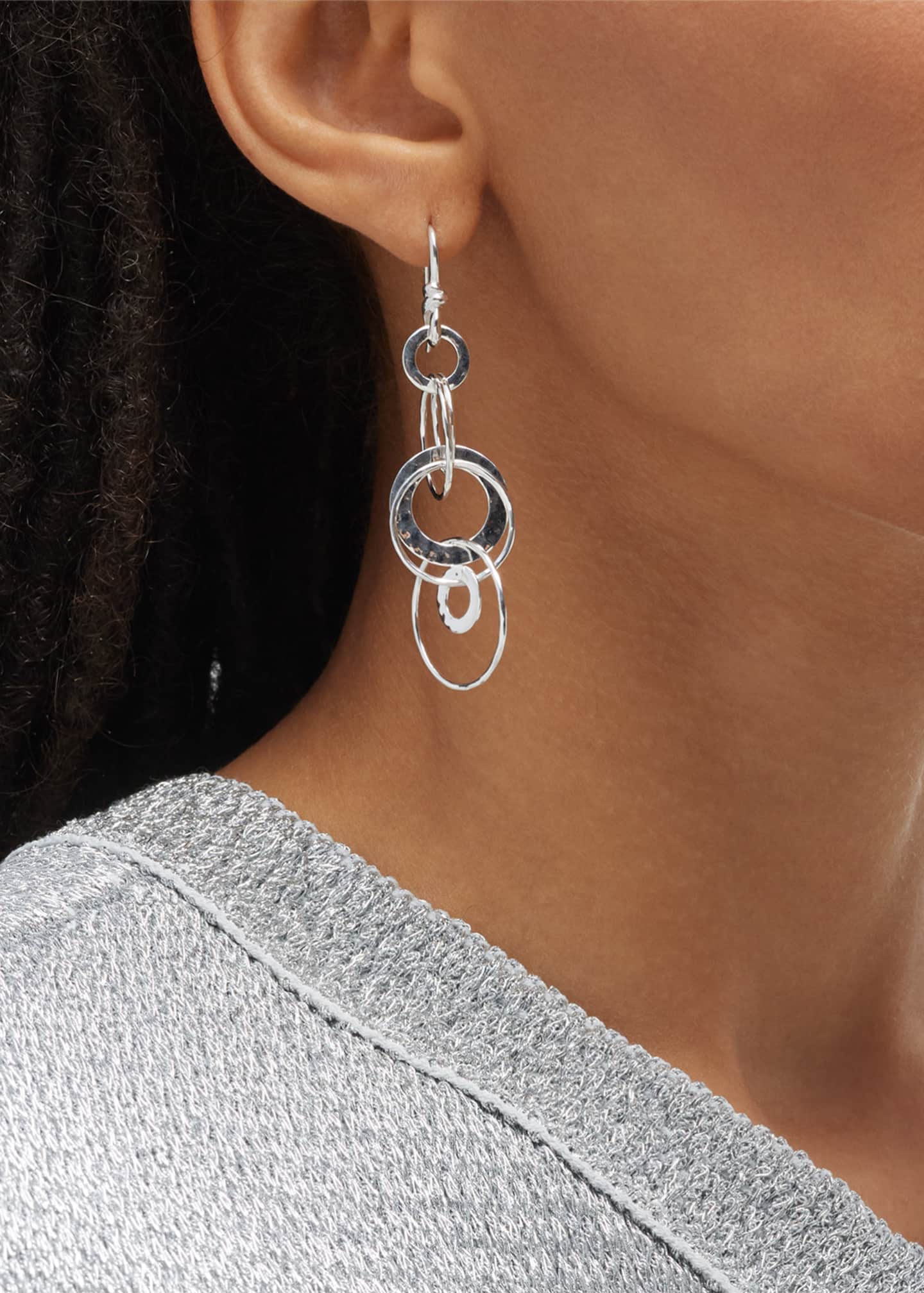 Ippolita Medium Hammered Jet Set Drop Earrings in Sterling Silver Image 2 of 5