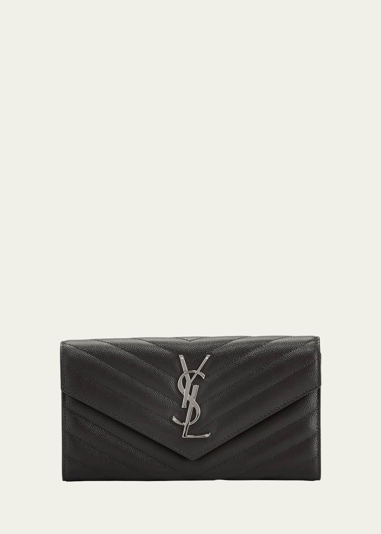 Saint Laurent YSL Monogram Large Flap Wallet in Grained Leather ...
