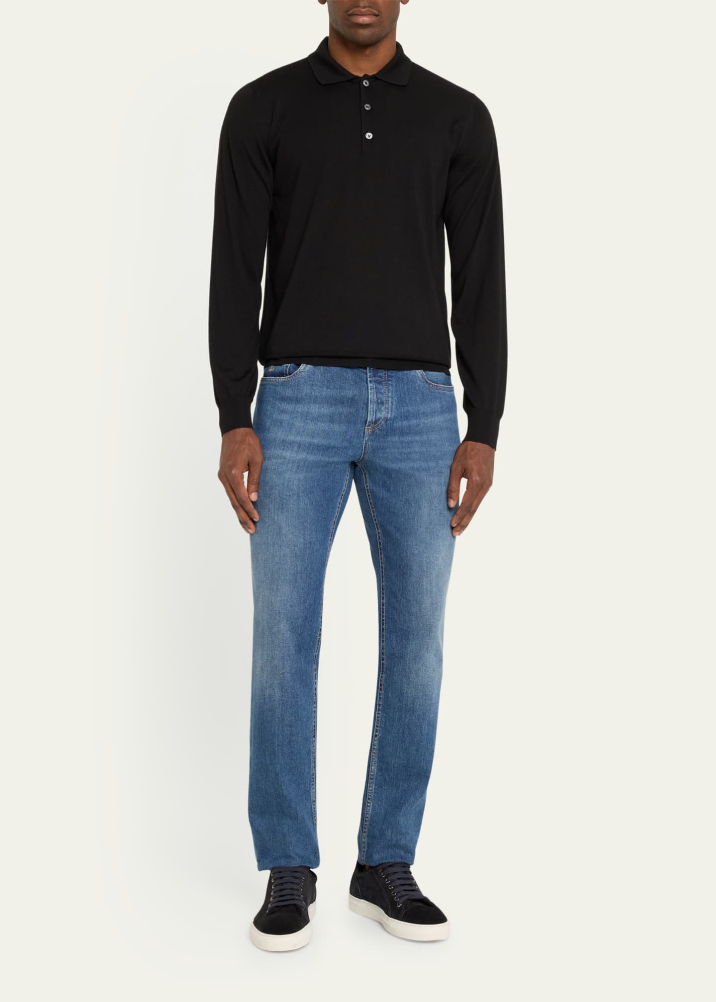 Brioni Men's Cashmere and Silk Long-Sleeve Polo Shirt Image 2 of 5