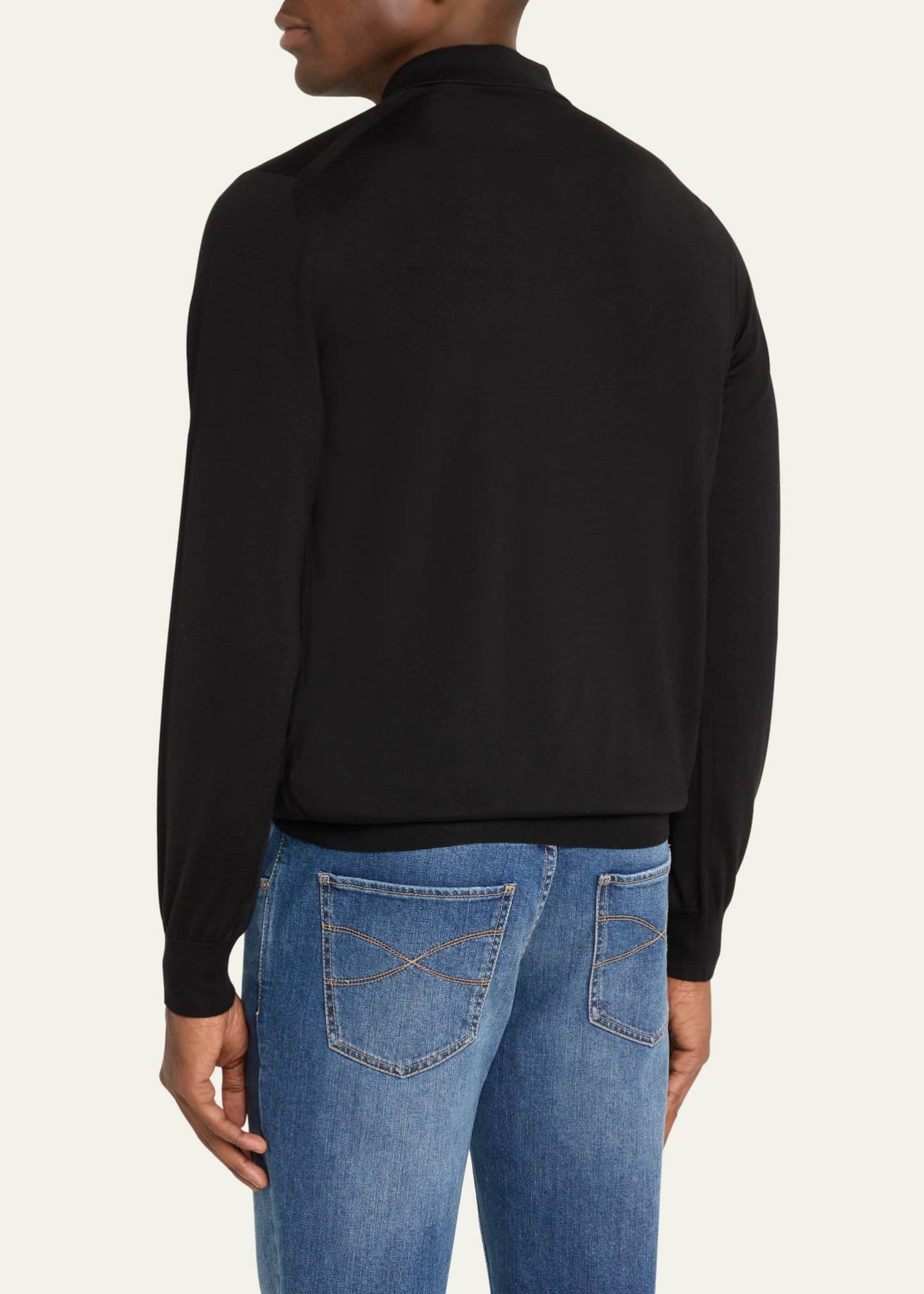 Brioni Men's Cashmere and Silk Long-Sleeve Polo Shirt Image 3 of 5