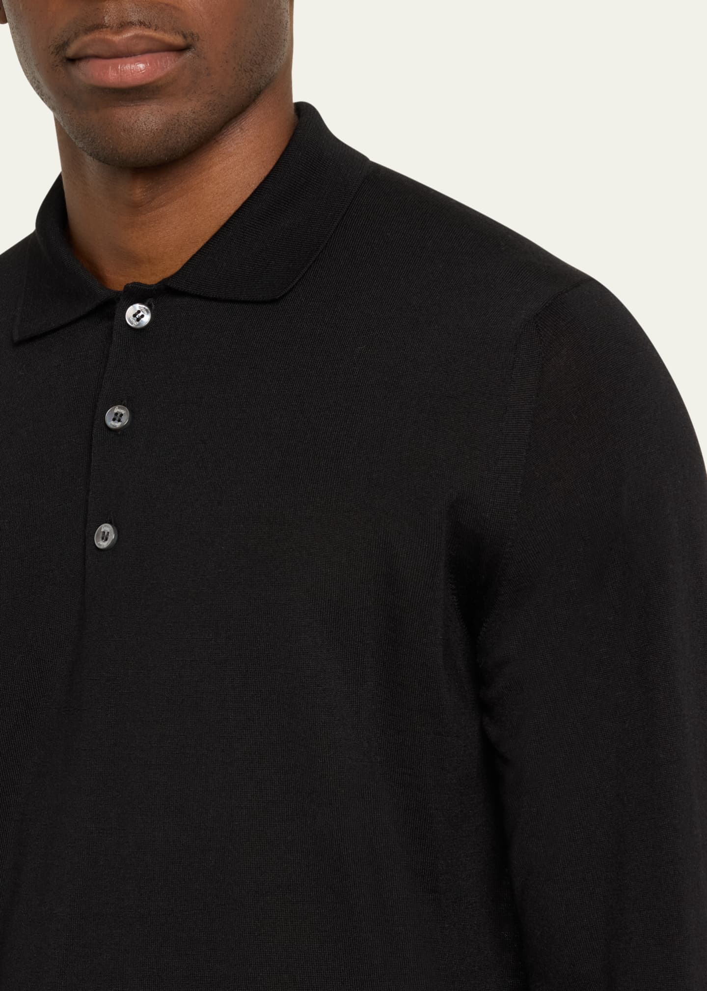 Brioni Men's Cashmere and Silk Long-Sleeve Polo Shirt Image 5 of 5