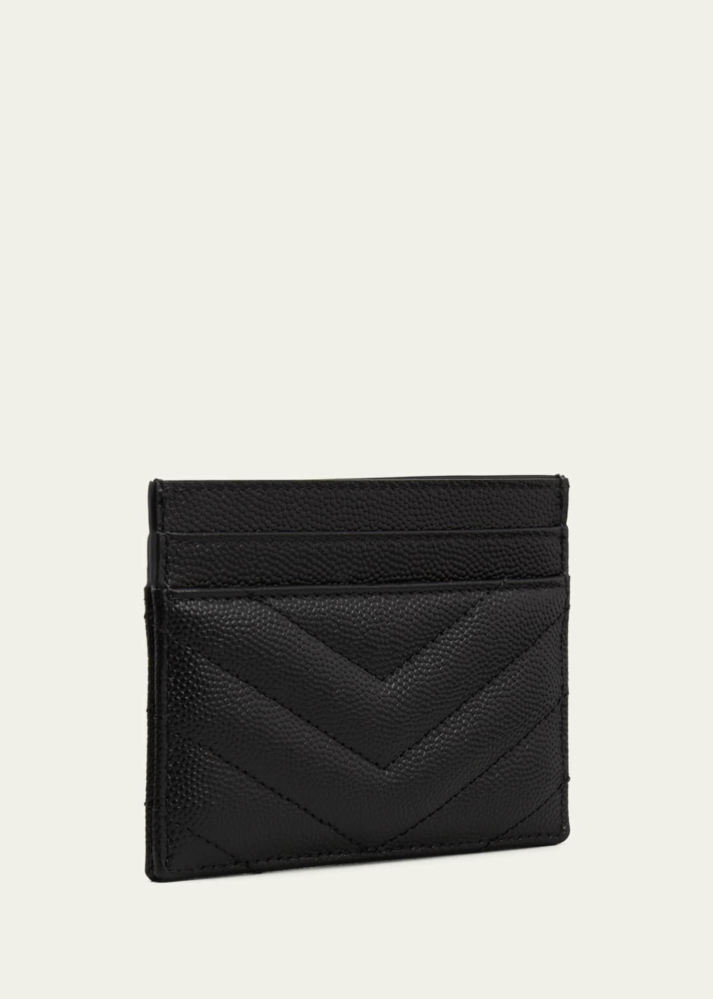 YSL Grain de Poudre Leather Card Case, Silvertone Hardware