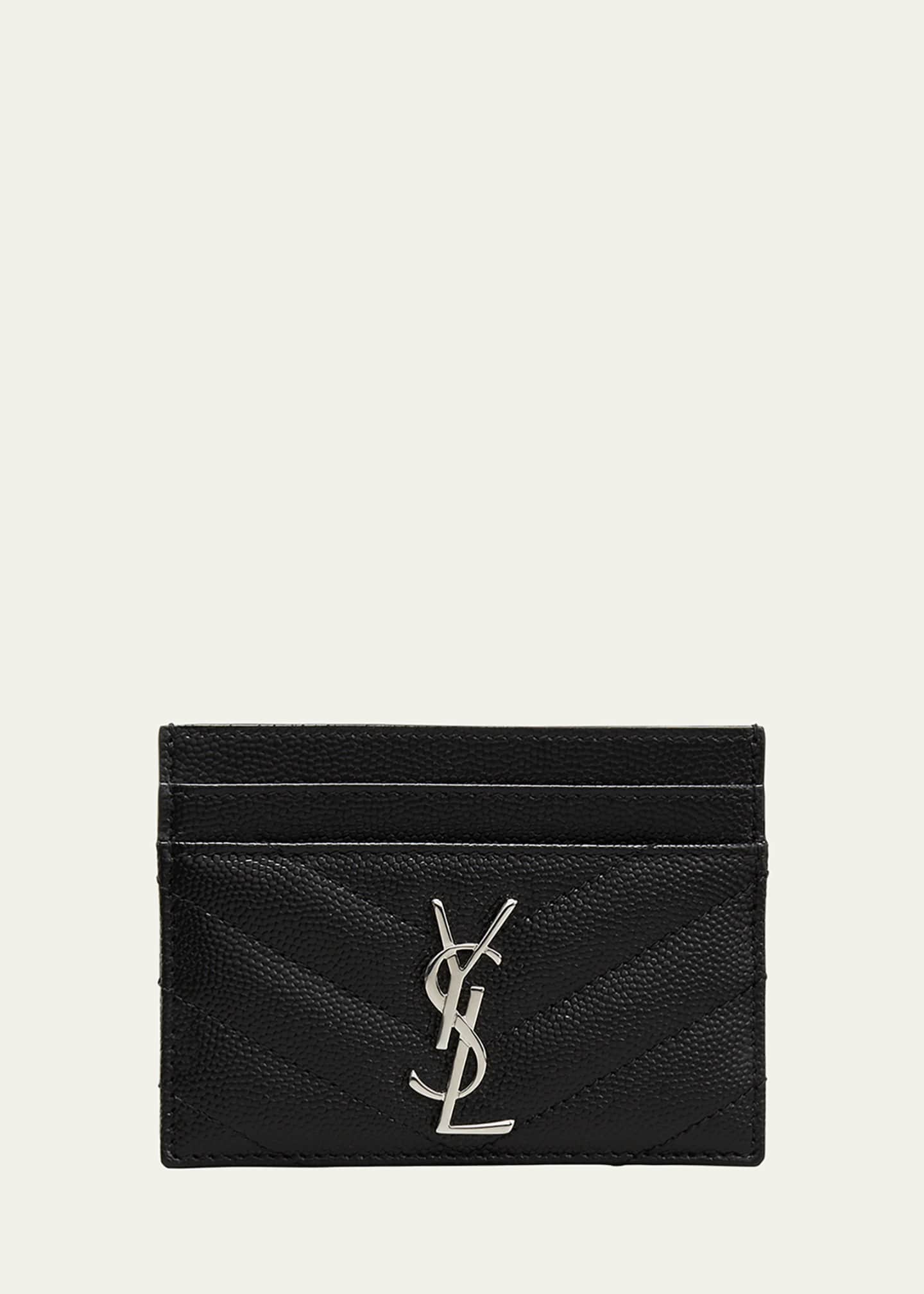 YSL Grain de Poudre Leather Card Case, Silvertone Hardware