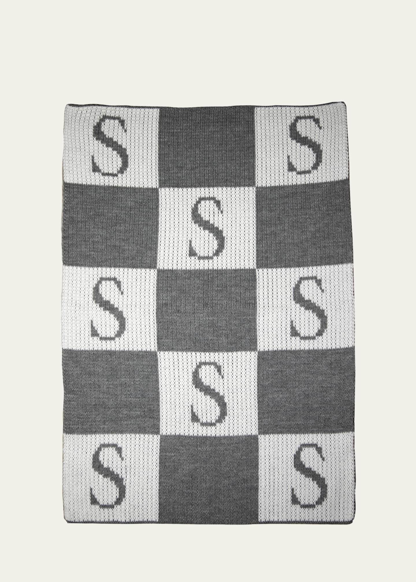 Butterscotch Blankees Personalized Check Colorblock Baby Blanket, Gray Image 1 of 2